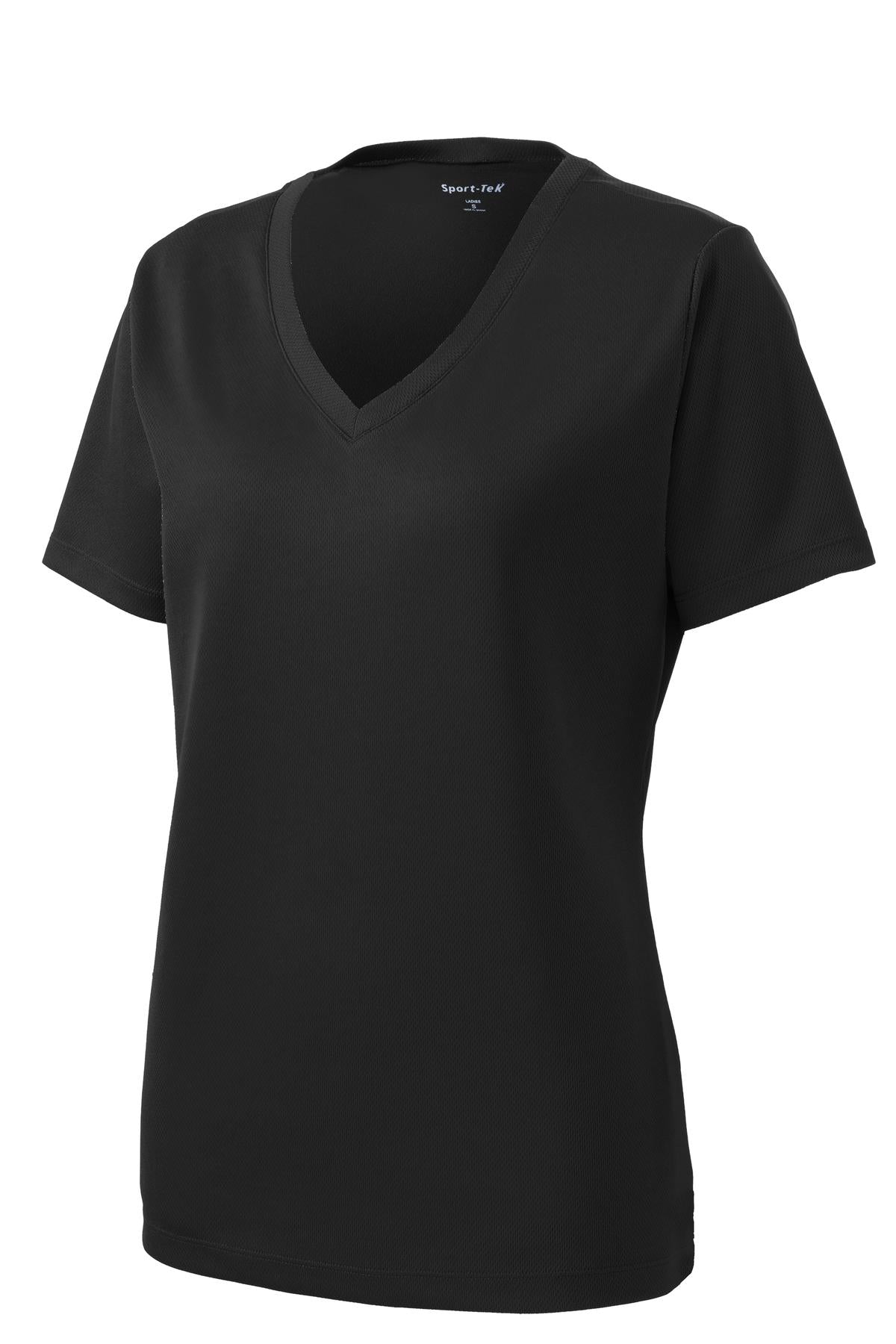 Sport-Tek Women's PosiCharge RacerMesh V-Neck Tee LST340 - Black - Front (flat)