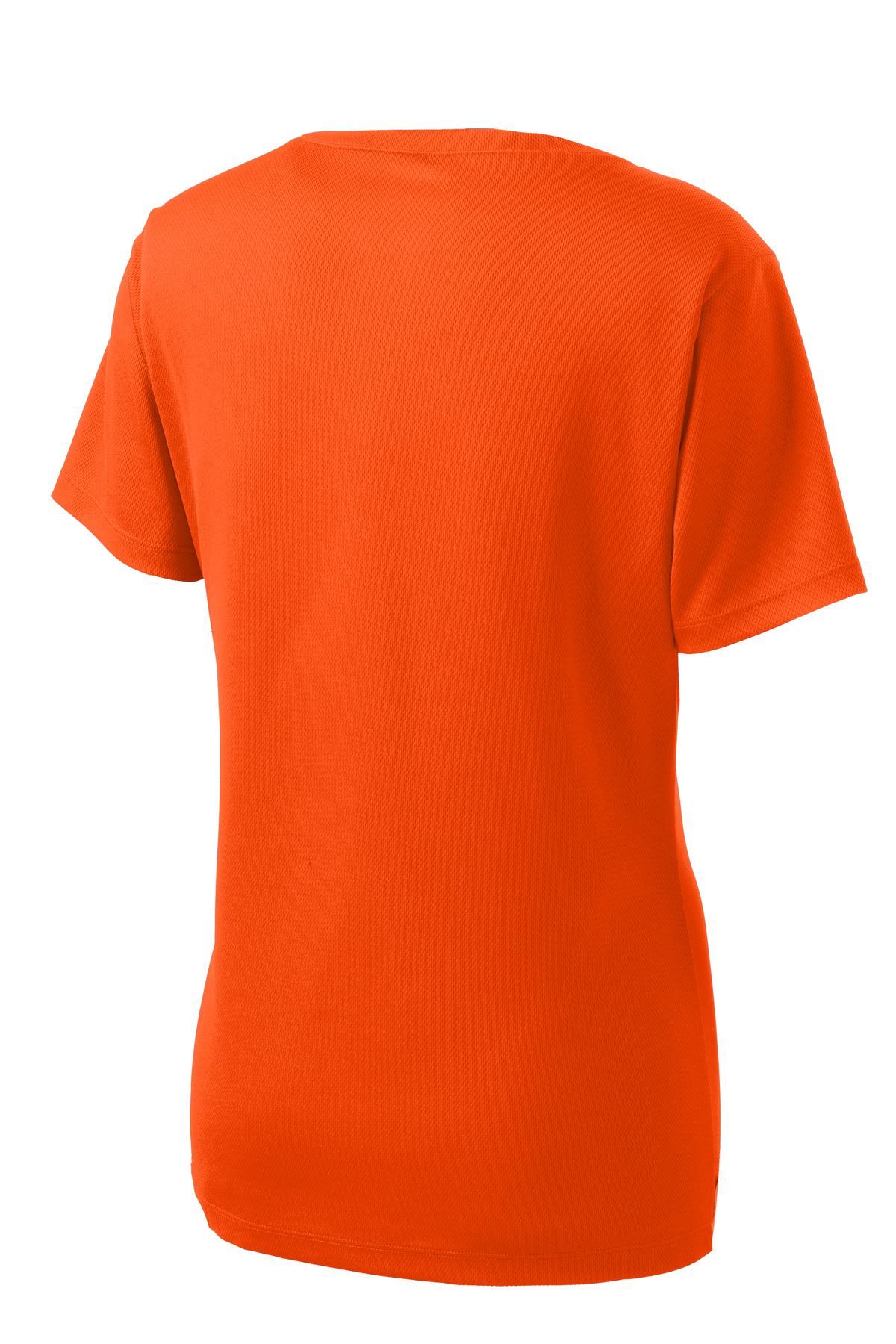 Sport-Tek Women's PosiCharge RacerMesh V-Neck Tee LST340 - Neon Orange - Back (flat)
