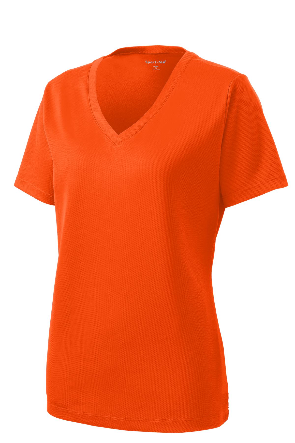 Sport-Tek Women's PosiCharge RacerMesh V-Neck Tee LST340 - Neon Orange - Front (flat)