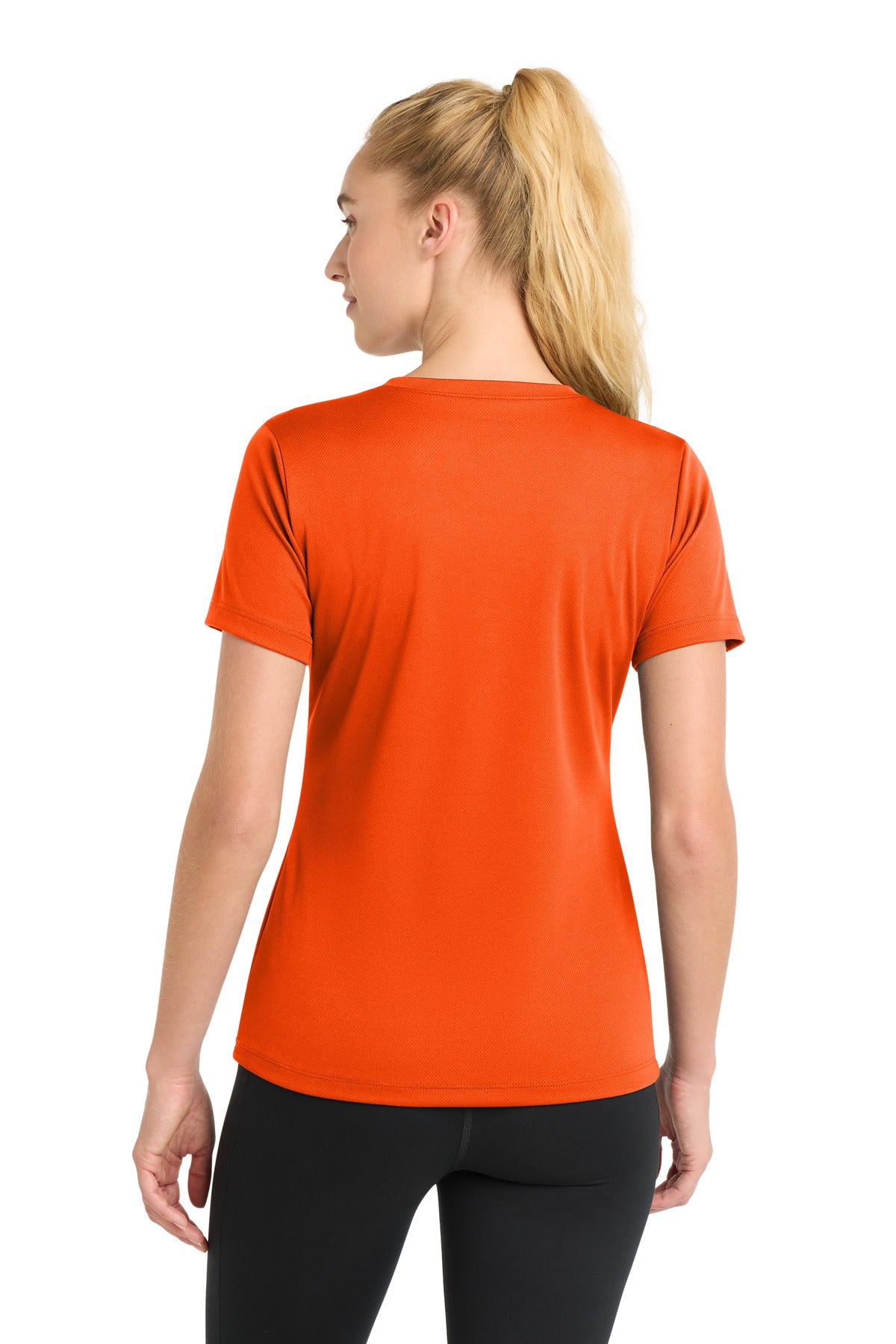 Sport-Tek Women's PosiCharge RacerMesh V-Neck Tee LST340 - Neon Orange - Back