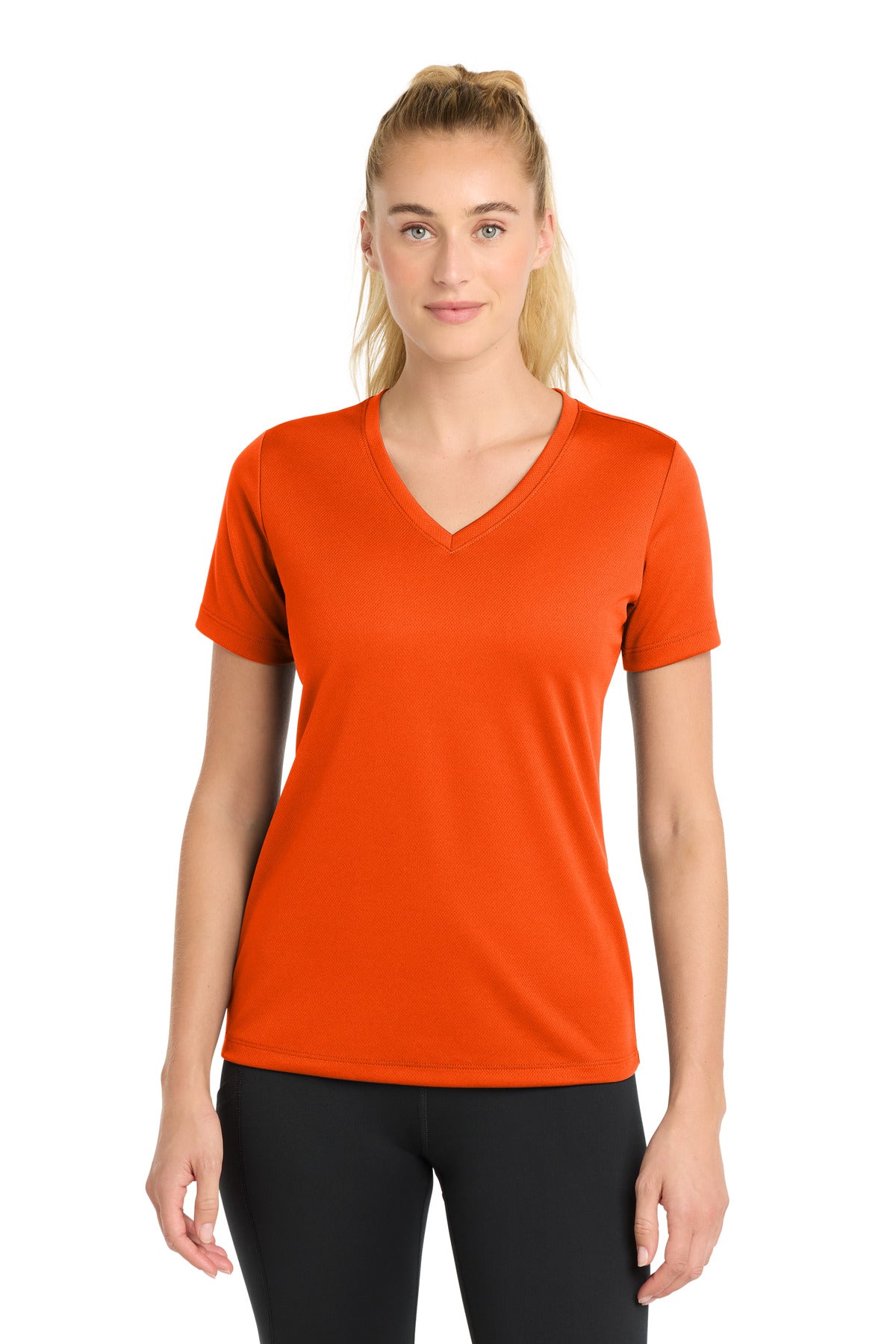 Sport-Tek Women's PosiCharge RacerMesh V-Neck Tee LST340 - Neon Orange - Front