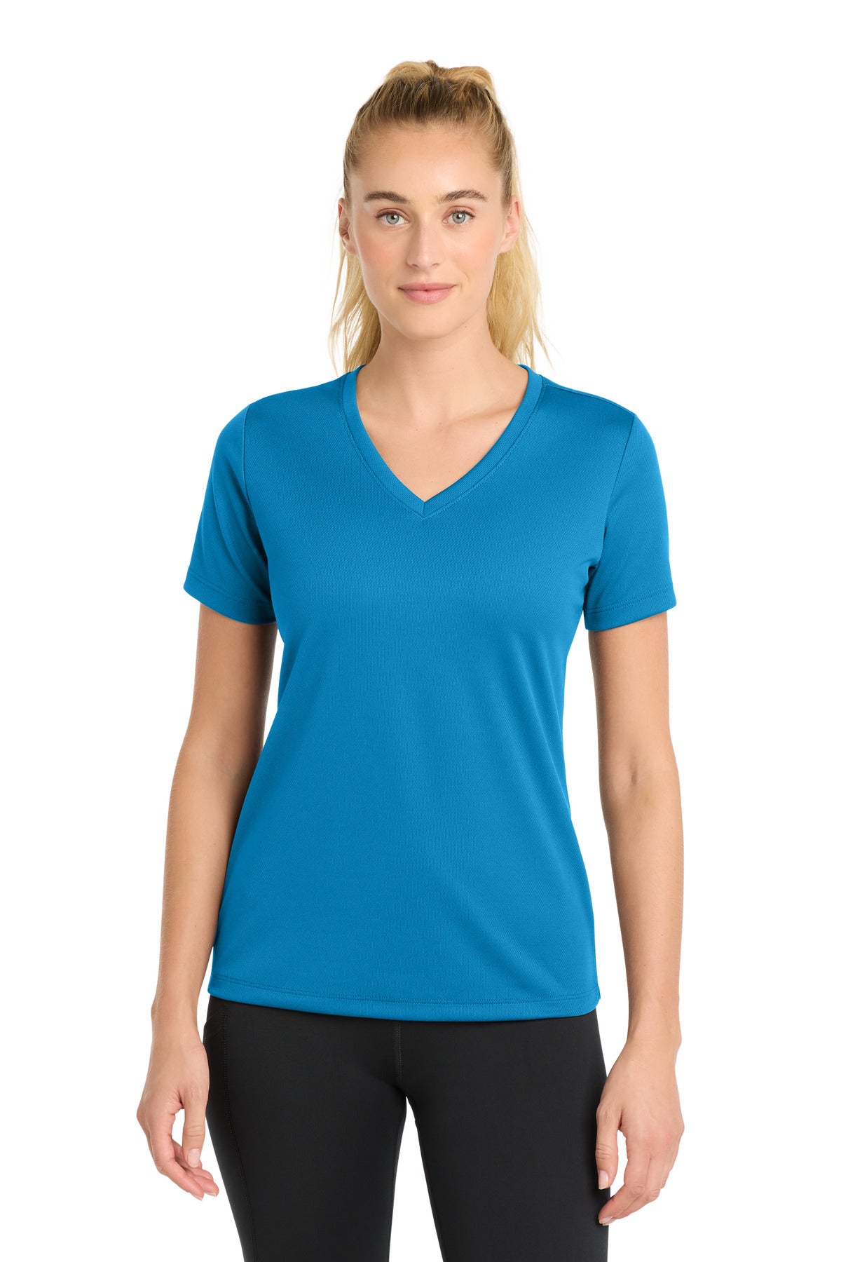 Sport-Tek Women's PosiCharge RacerMesh V-Neck Tee LST340 - Pond Blue - Front