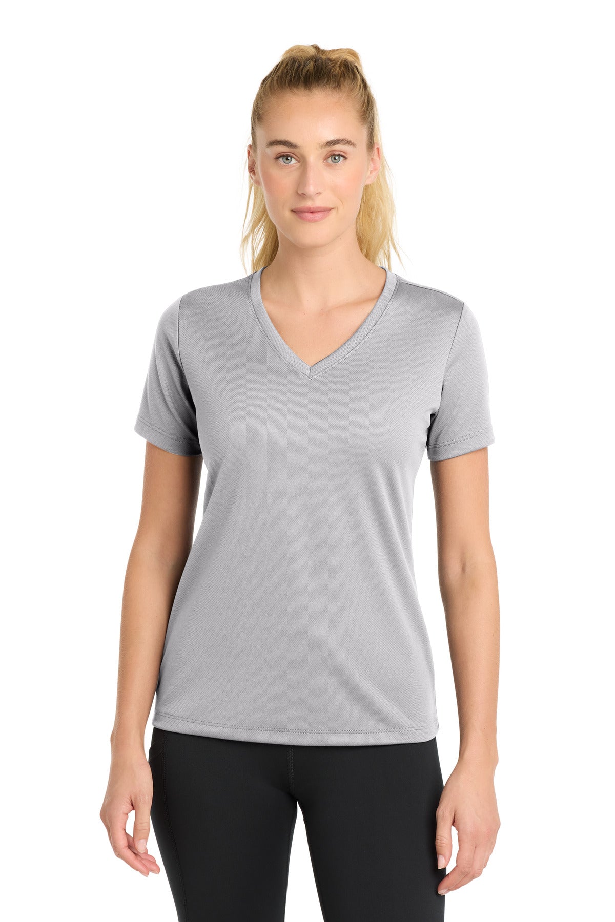 Sport-Tek Women's PosiCharge RacerMesh V-Neck Tee LST340 - Silver - Front