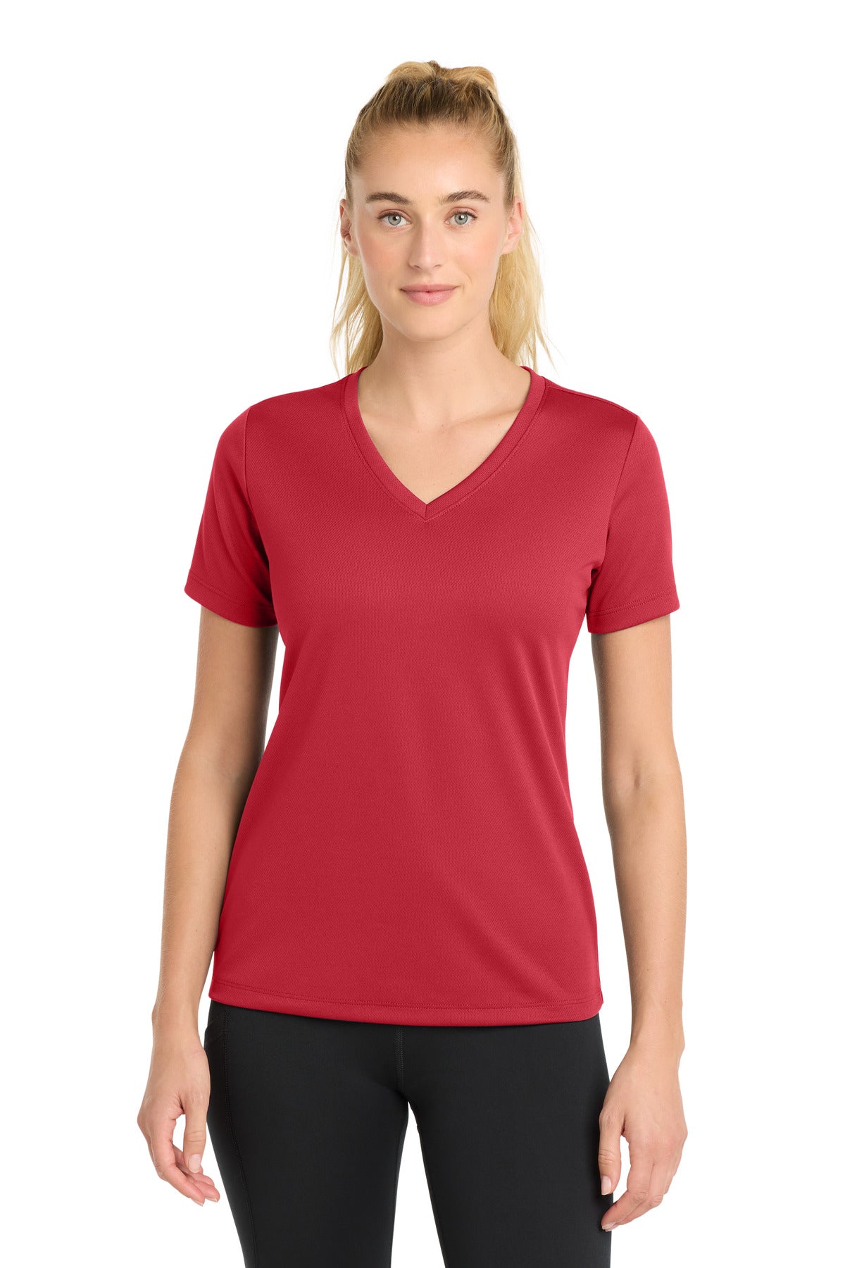Sport-Tek Women's PosiCharge RacerMesh V-Neck Tee LST340 - True Red - Front