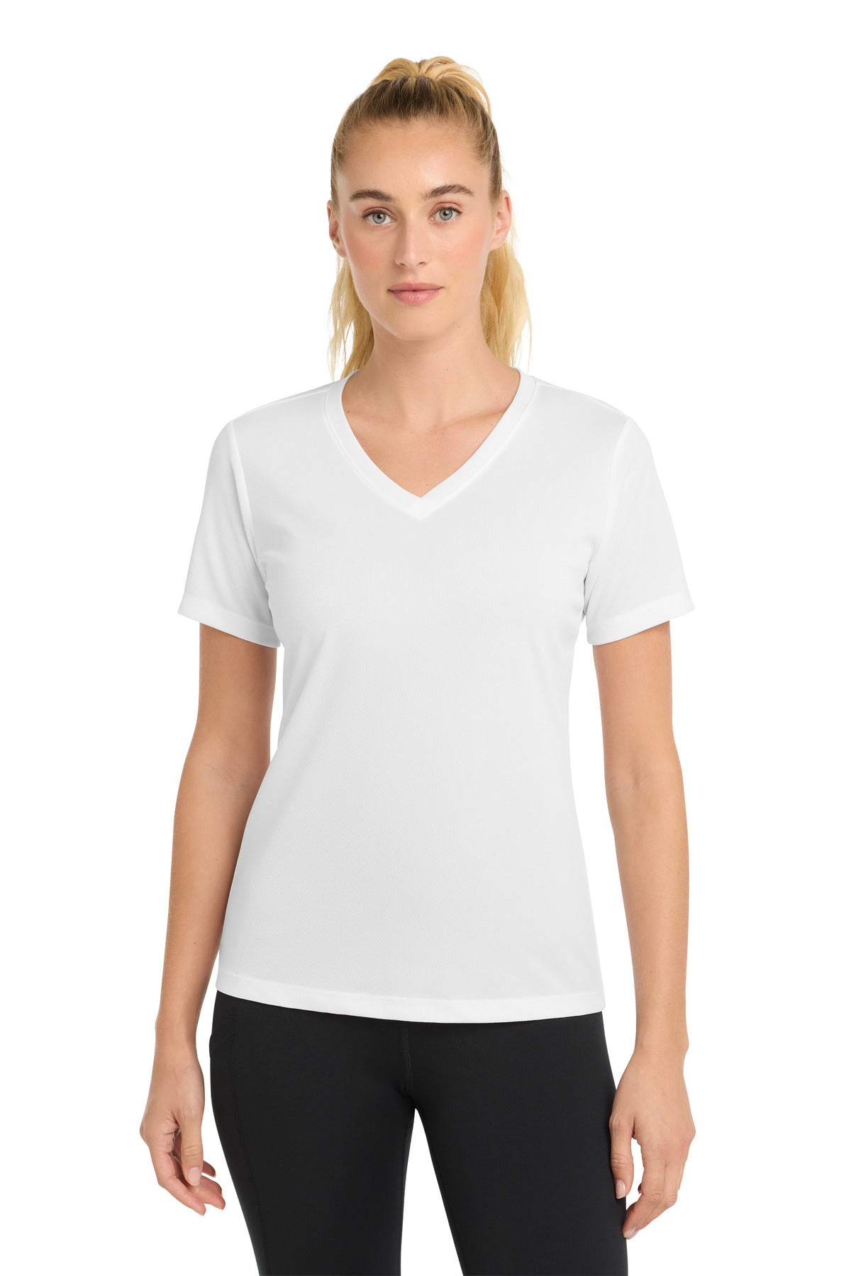 Sport-Tek Women's PosiCharge RacerMesh V-Neck Tee LST340 - White - Front