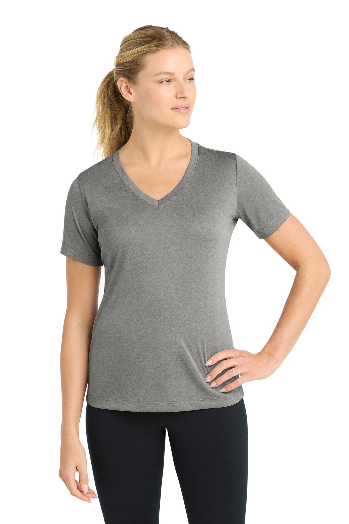 Sport-Tek Women's PosiCharge Competitor V-Neck Tee LST353 - Grey Concrete Heather - Front
