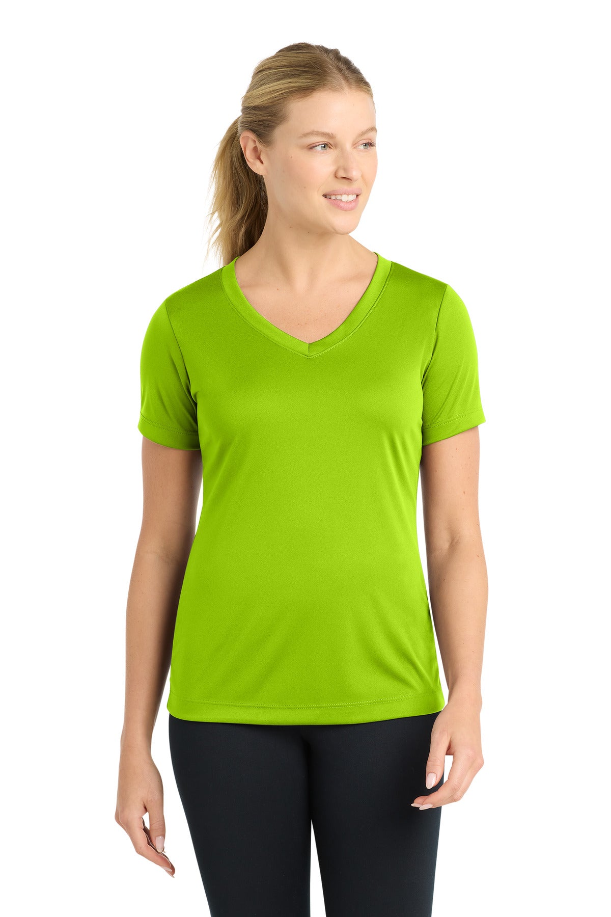 Sport-Tek Women's PosiCharge Competitor V-Neck Tee LST353 - Lime Shock - Front