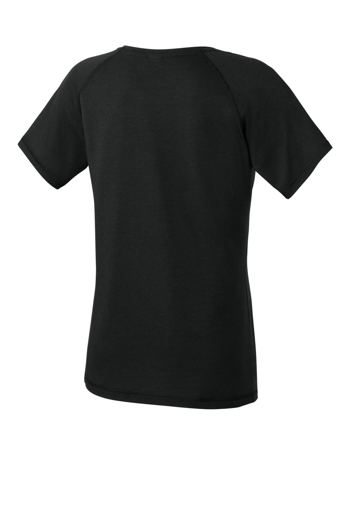 Sport-Tek Women's PosiCharge Tri-Blend Wicking Scoop Neck Raglan Tee LST400 - Black Triad Solid - Back (flat)