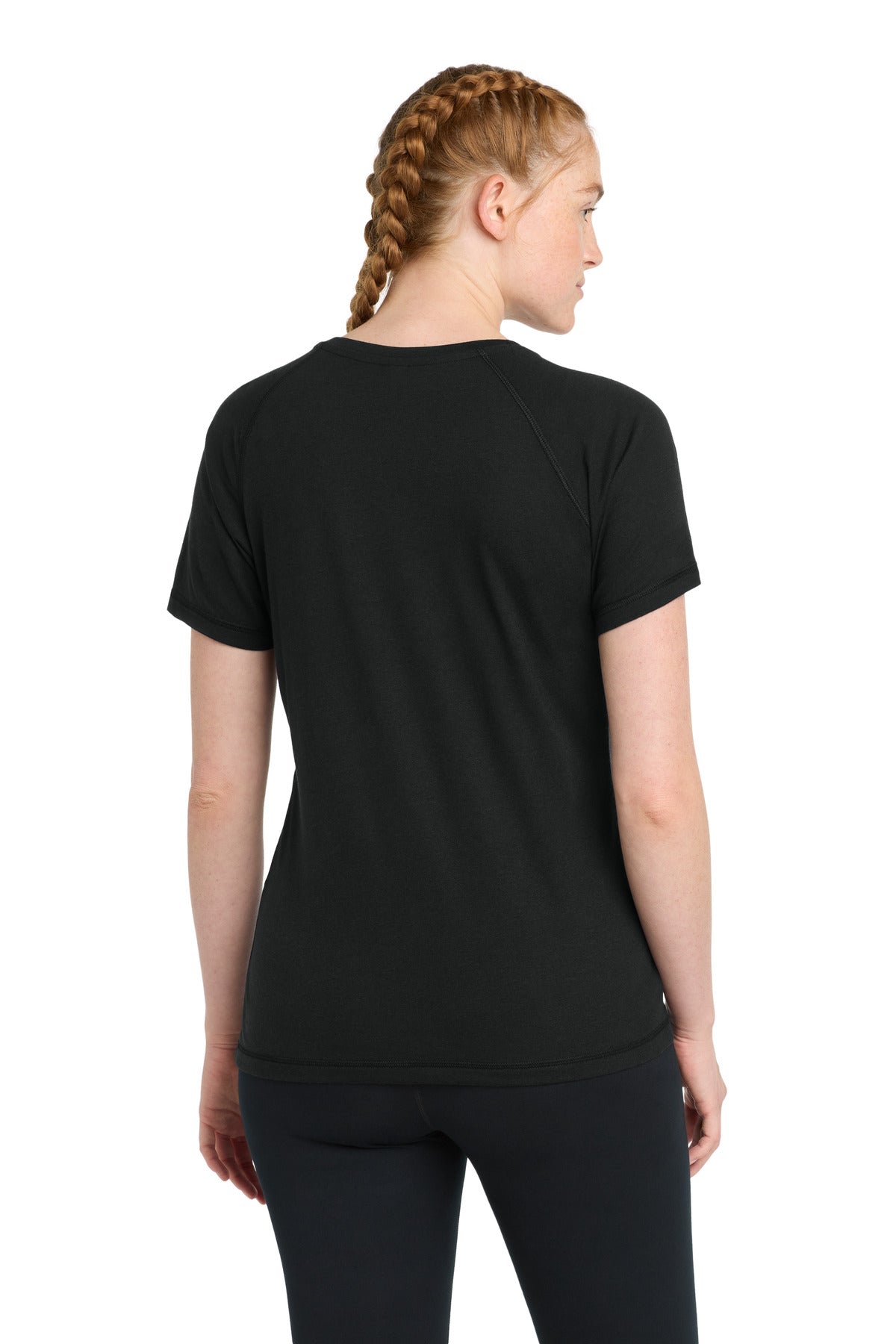 Sport-Tek Women's PosiCharge Tri-Blend Wicking Scoop Neck Raglan Tee LST400 - Black Triad Solid - Back