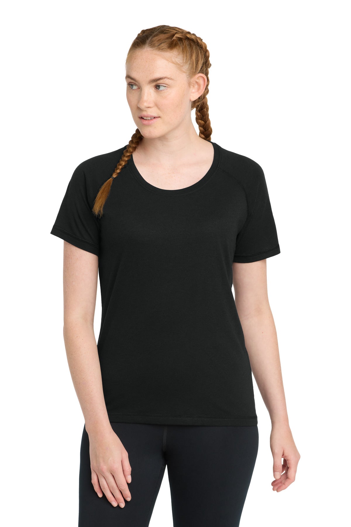 Sport-Tek Women's PosiCharge Tri-Blend Wicking Scoop Neck Raglan Tee LST400 - Black Triad Solid - Front