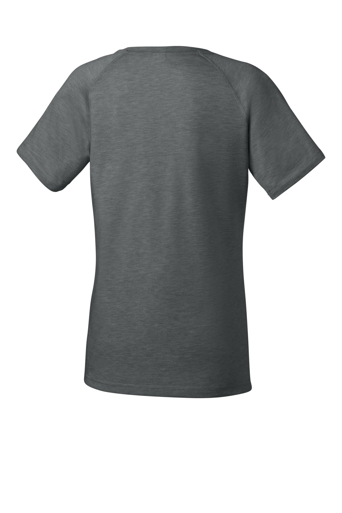 Sport-Tek Women's PosiCharge Tri-Blend Wicking Scoop Neck Raglan Tee LST400 - Dark Grey Heather - Back (flat)