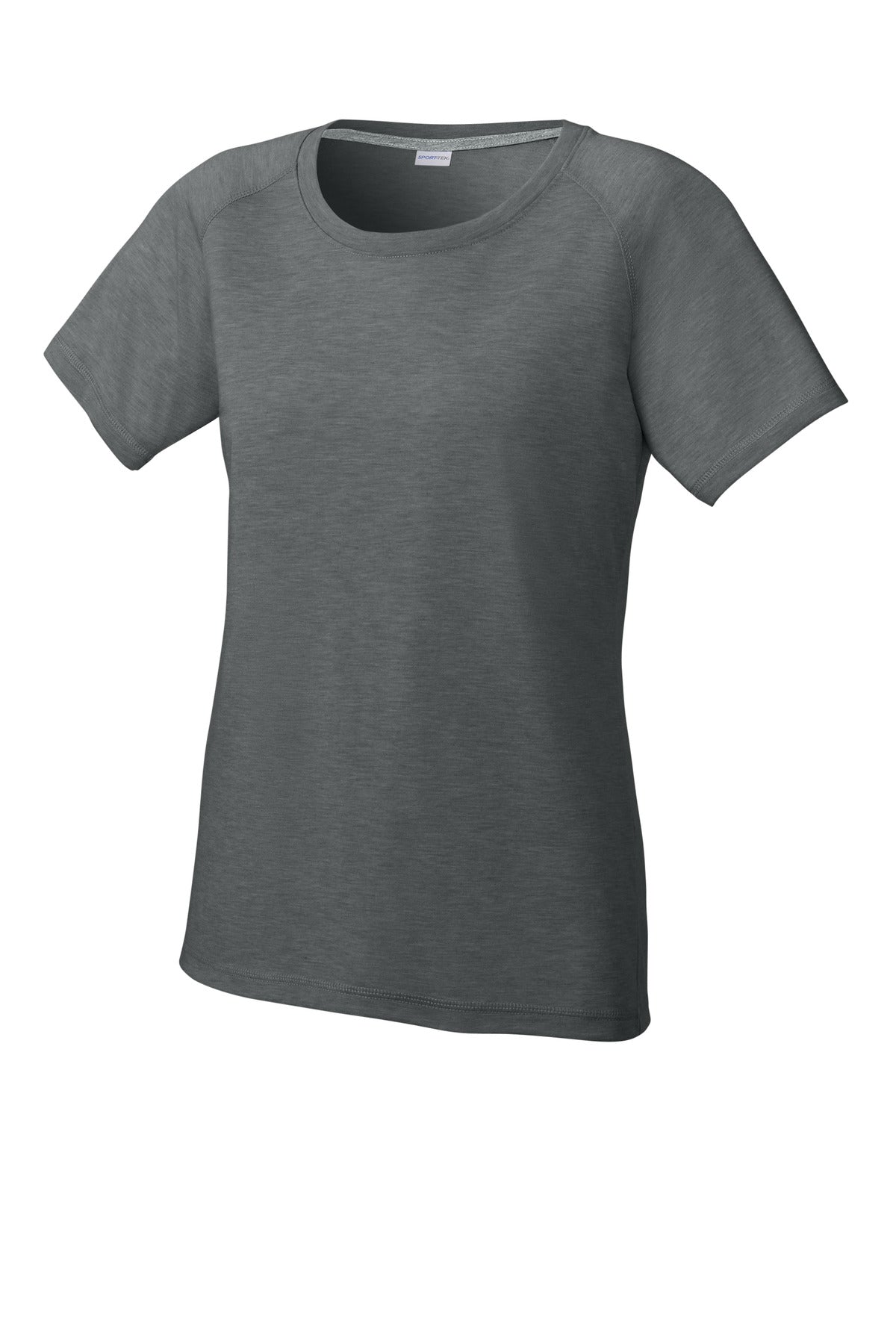 Sport-Tek Women's PosiCharge Tri-Blend Wicking Scoop Neck Raglan Tee LST400 - Dark Grey Heather - Front (flat)