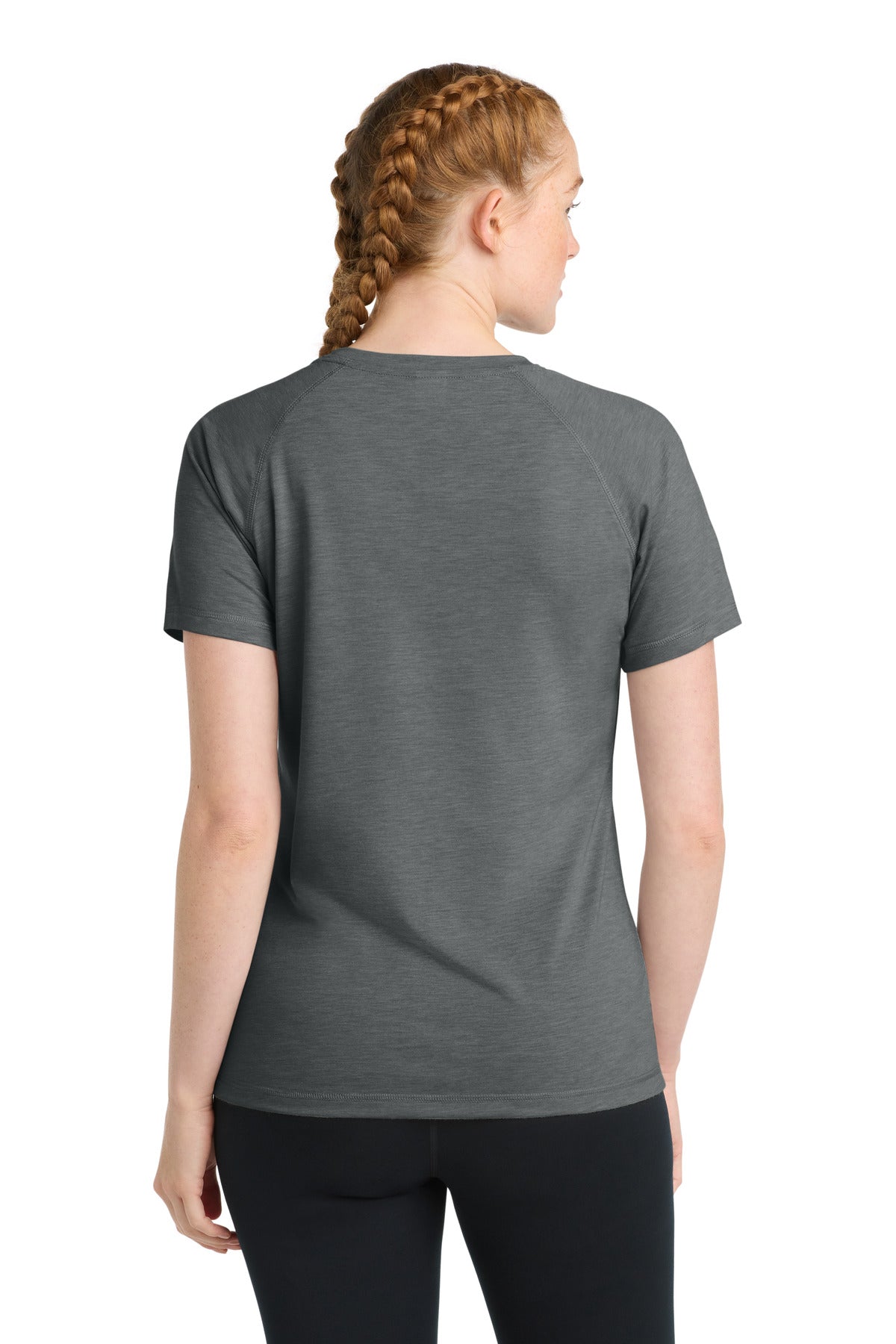 Sport-Tek Women's PosiCharge Tri-Blend Wicking Scoop Neck Raglan Tee LST400 - Dark Grey Heather - Back