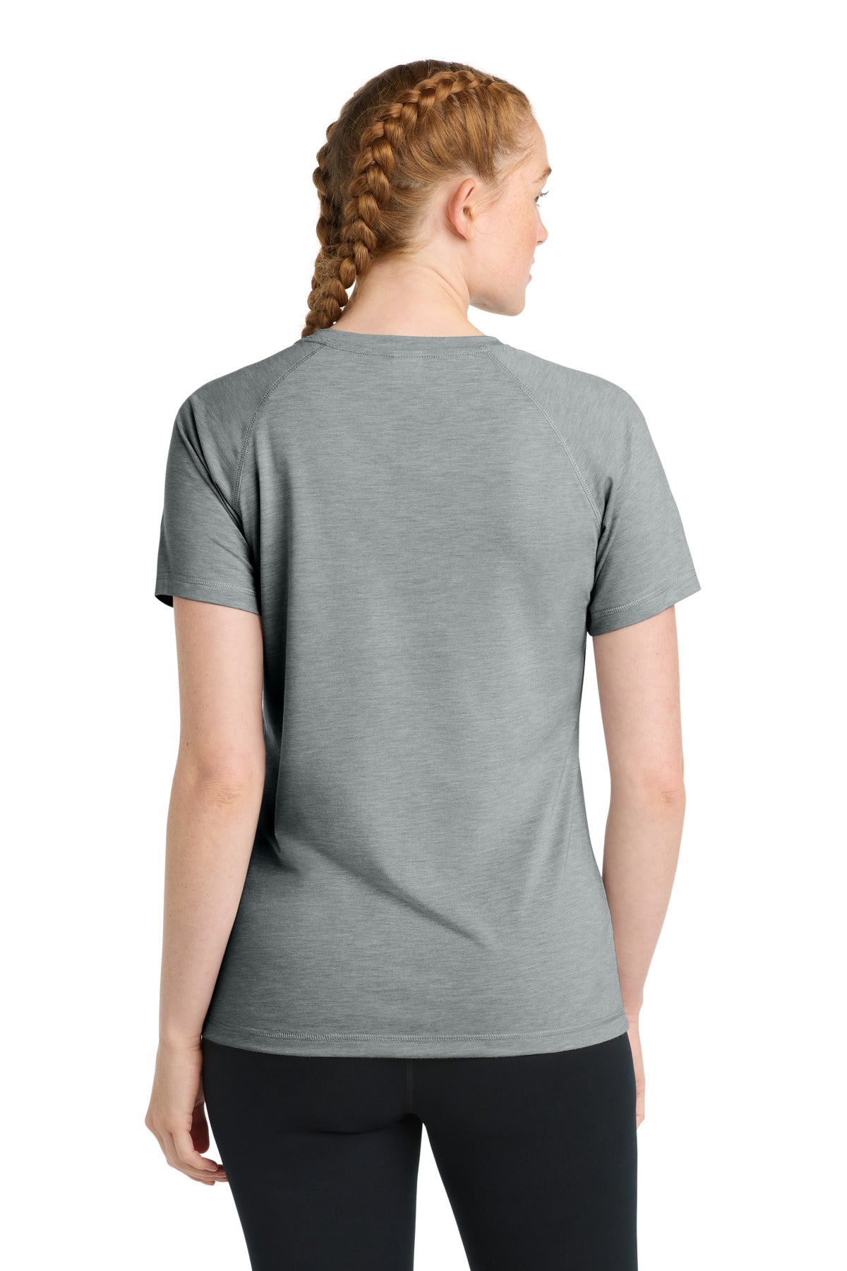 Sport-Tek Women's PosiCharge Tri-Blend Wicking Scoop Neck Raglan Tee LST400 - Light Grey Heather - Back