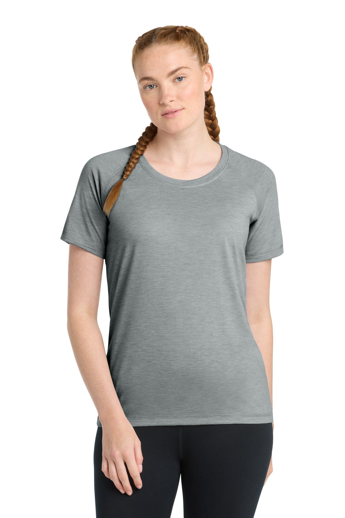 Sport-Tek Women's PosiCharge Tri-Blend Wicking Scoop Neck Raglan Tee LST400 - Light Grey Heather - Front