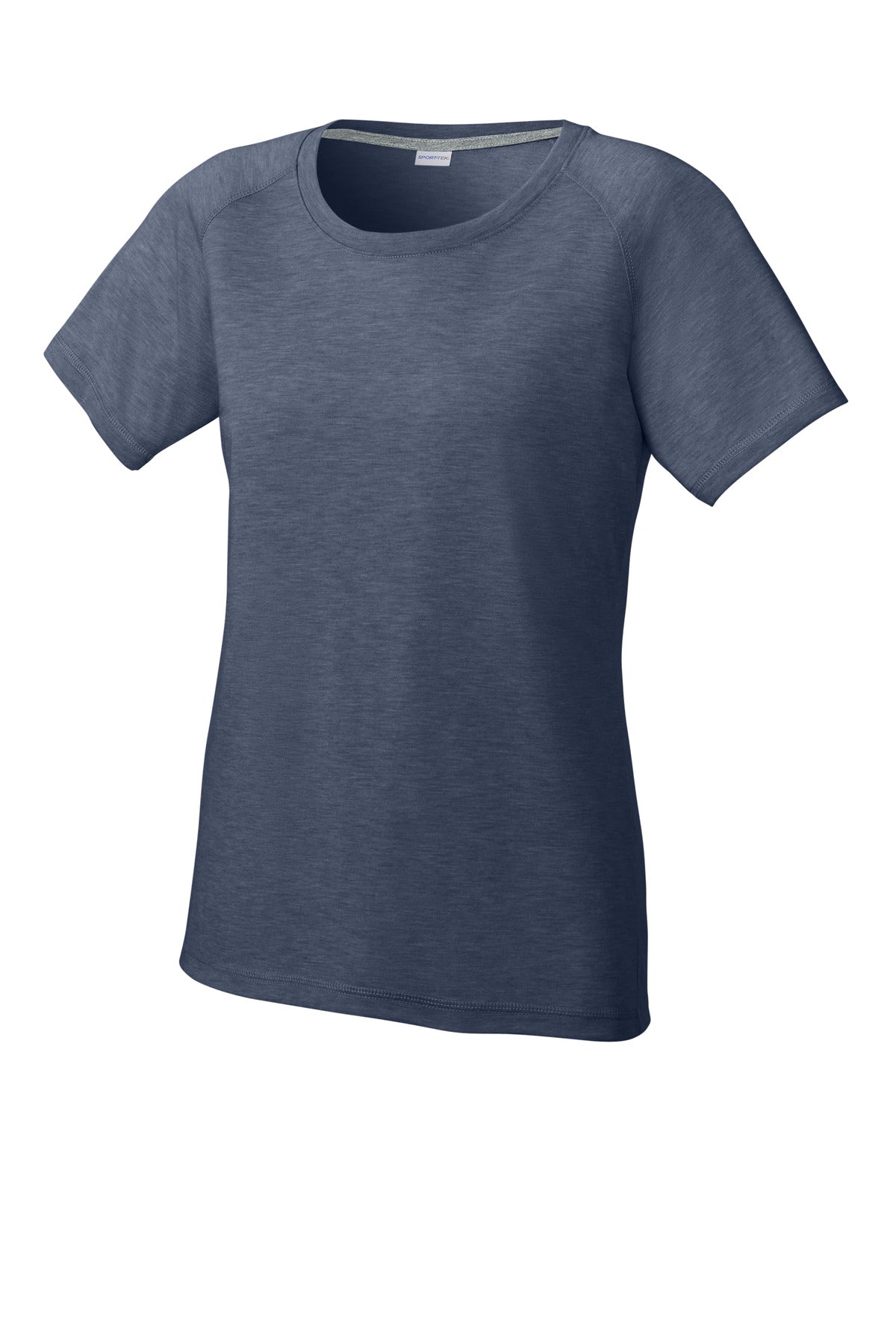 Sport-Tek Women's PosiCharge Tri-Blend Wicking Scoop Neck Raglan Tee LST400 - True Navy Heather - Front (flat)