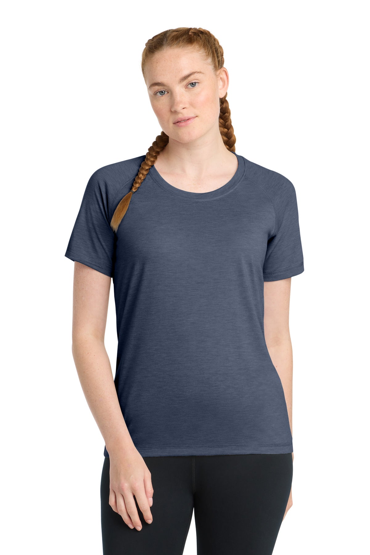 Sport-Tek Women's PosiCharge Tri-Blend Wicking Scoop Neck Raglan Tee LST400 - True Navy Heather - Front