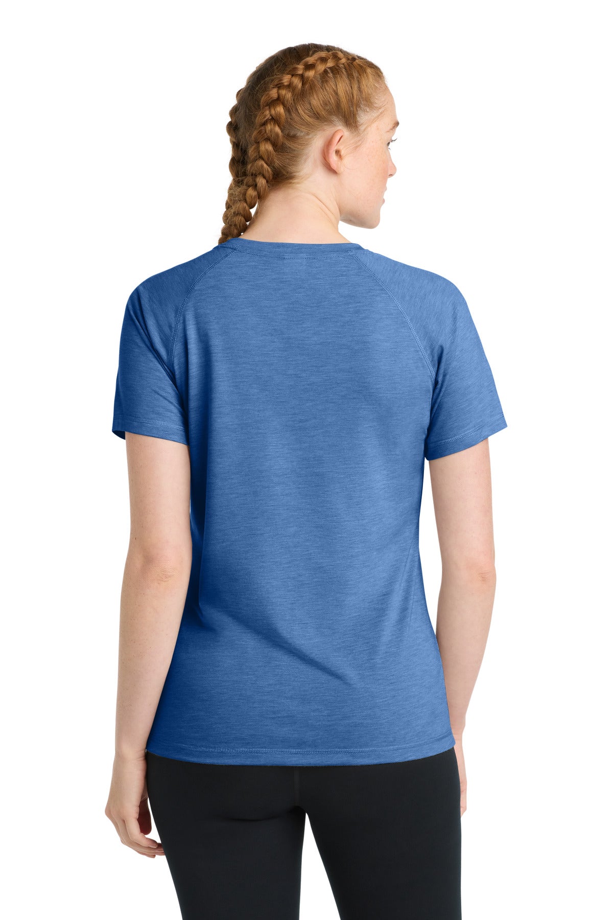 Sport-Tek Women's PosiCharge Tri-Blend Wicking Scoop Neck Raglan Tee LST400 - True Royal Heather - Back