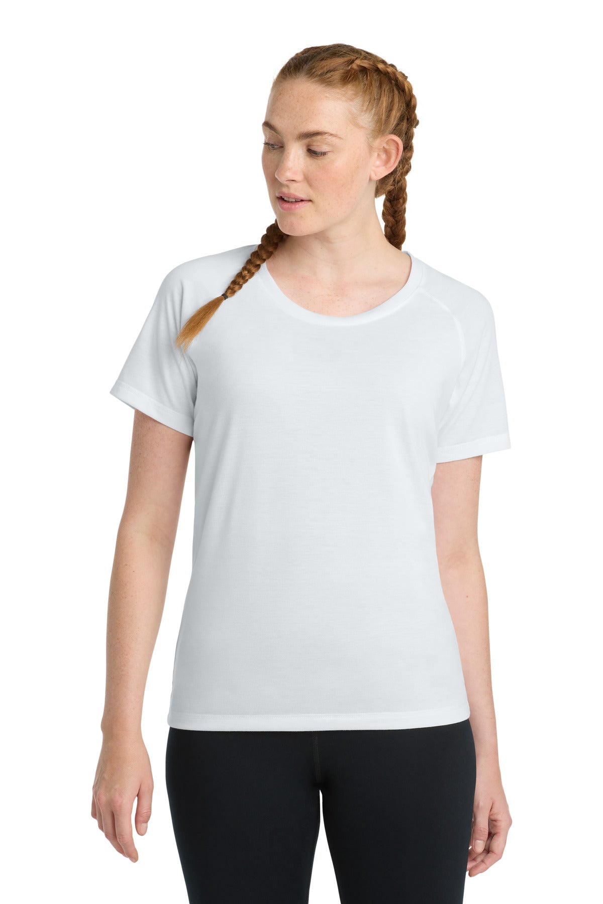 Sport-Tek Women's PosiCharge Tri-Blend Wicking Scoop Neck Raglan Tee LST400 - White Triad Solid - Front