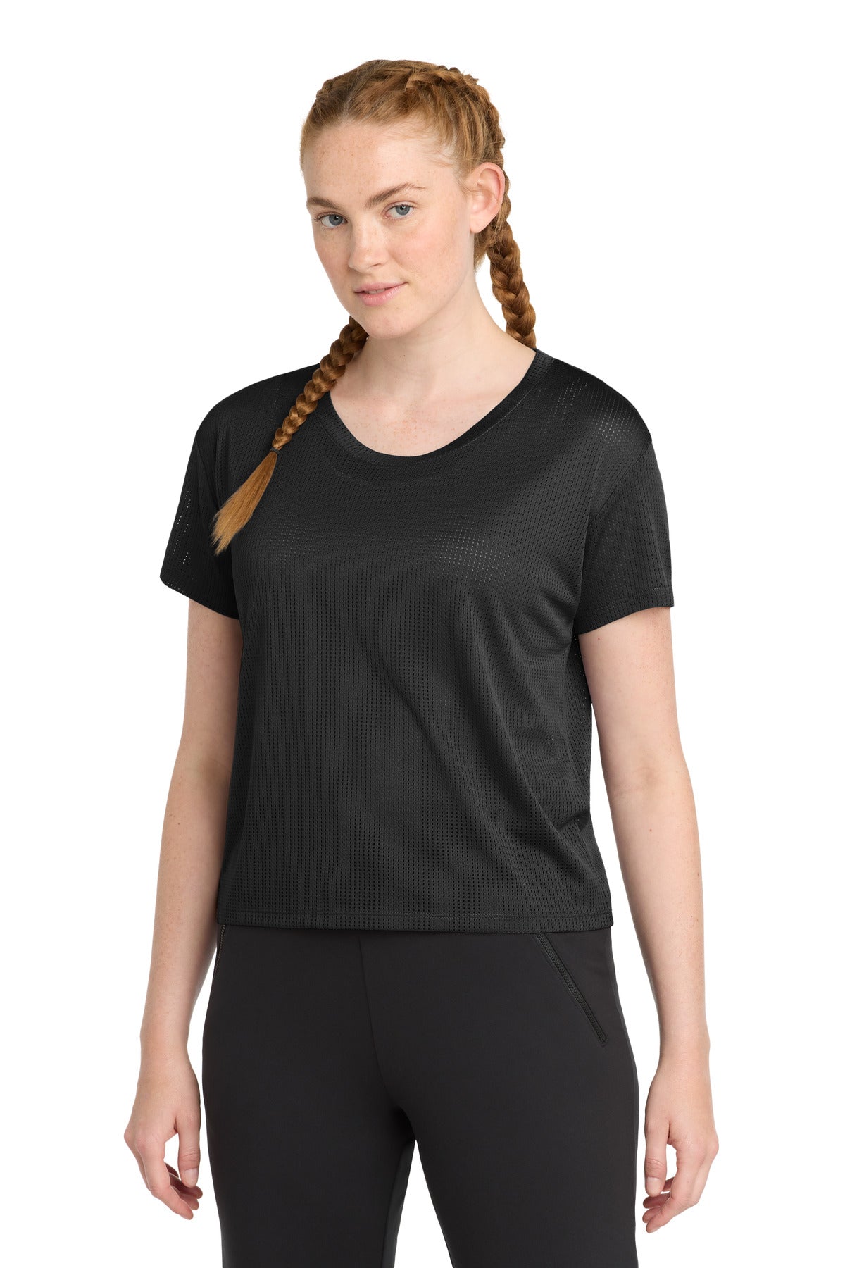 Sport-Tek Women's PosiCharge Draft Crop Tee LST411 - Black - Front