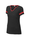 Sport-Tek Women's Halftime Notch Neck Tee LST6041 - Black/ Deep Red - Front (flat)