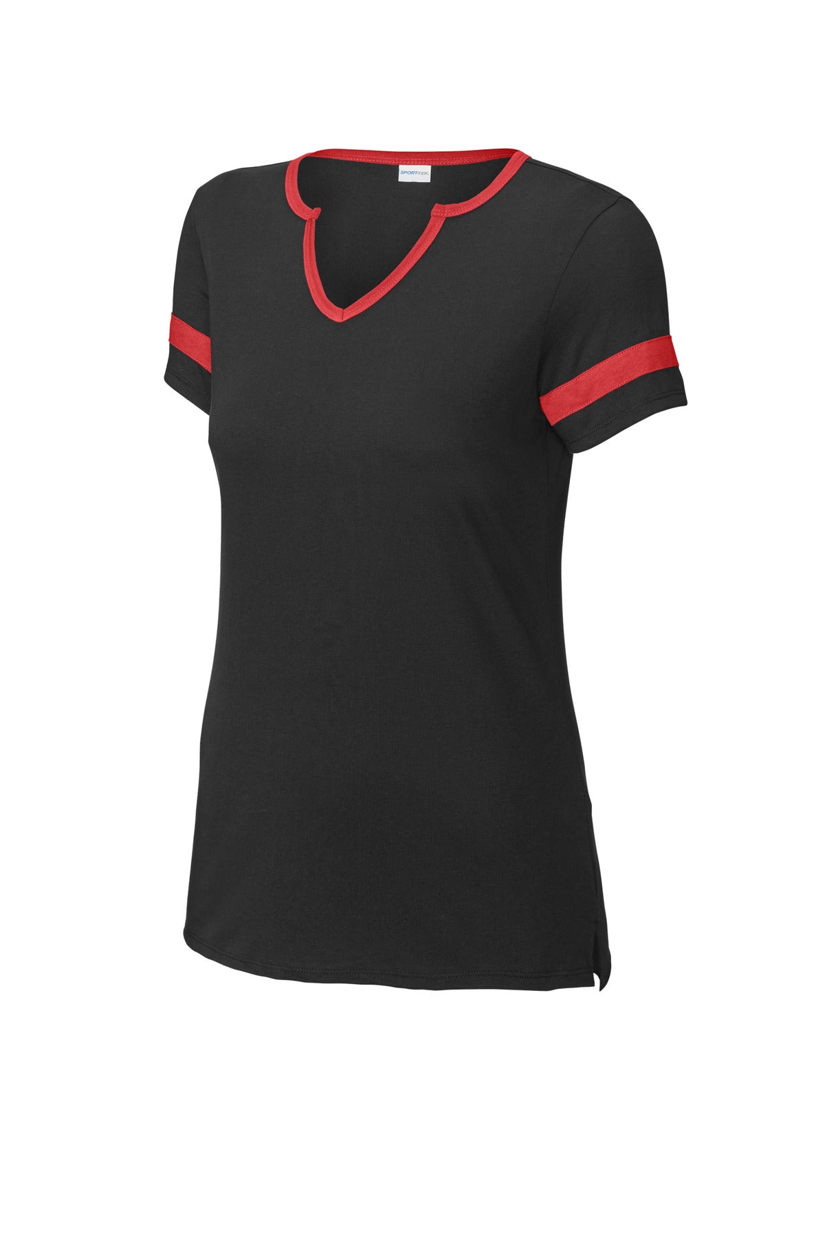Sport-Tek Women's Halftime Notch Neck Tee LST6041 - Black/ Deep Red - Front (flat)