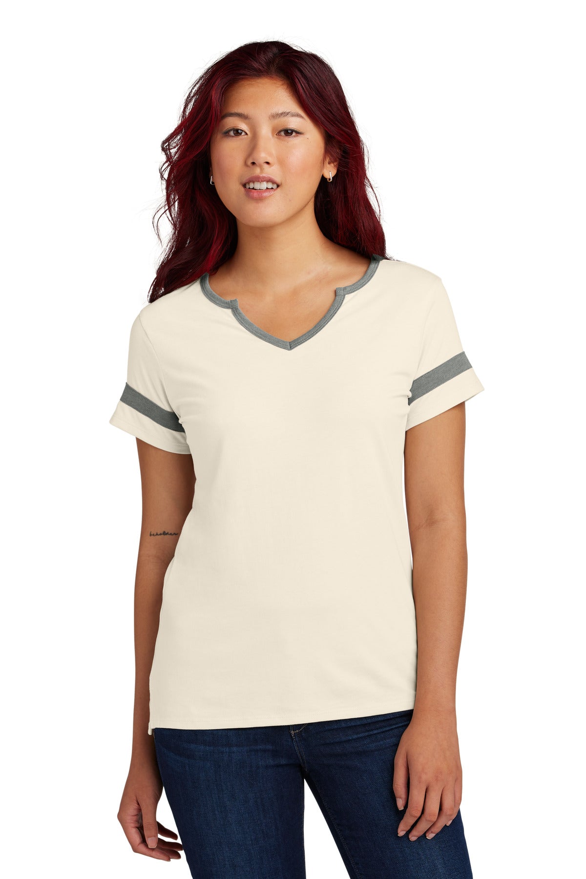 Sport-Tek Women's Halftime Notch Neck Tee LST6041 - Ecru/ Vintage Heather - Front
