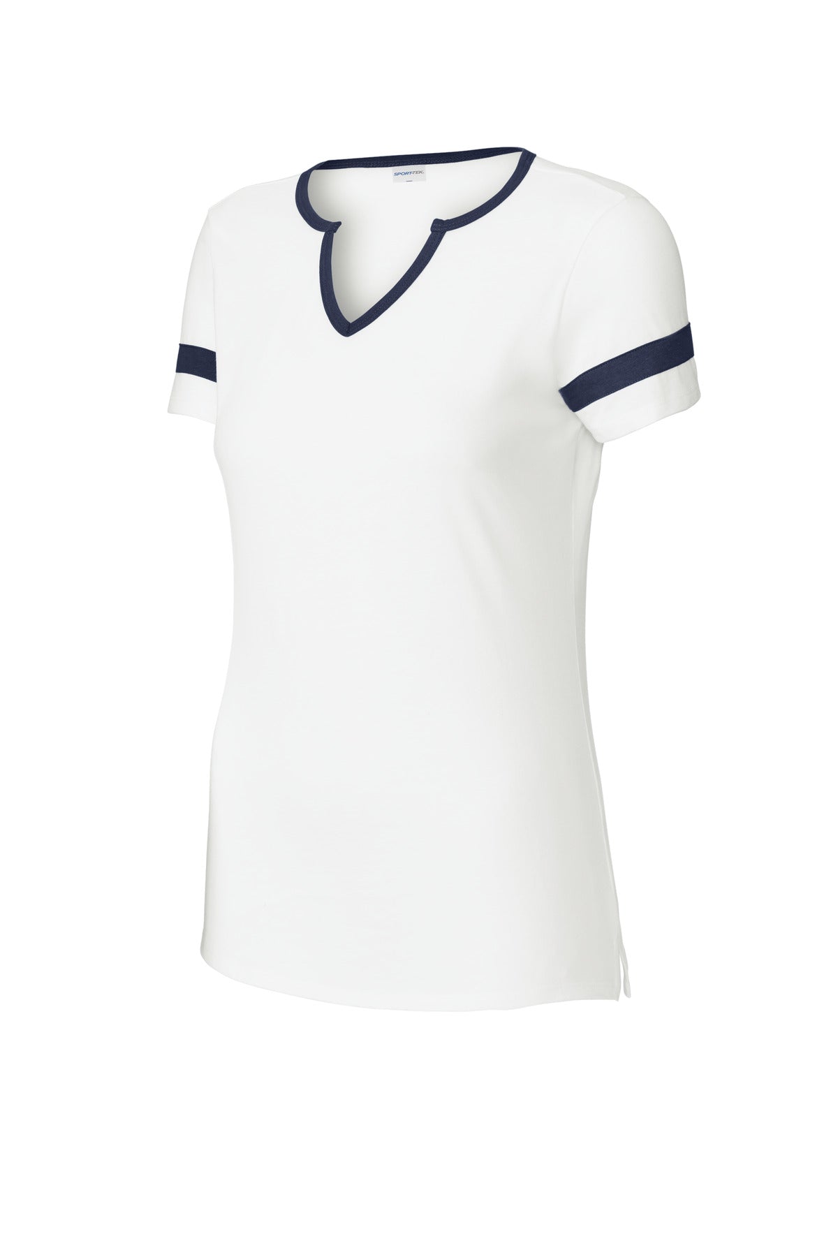 Sport-Tek Women's Halftime Notch Neck Tee LST6041 - White/ True Navy - Front (flat)