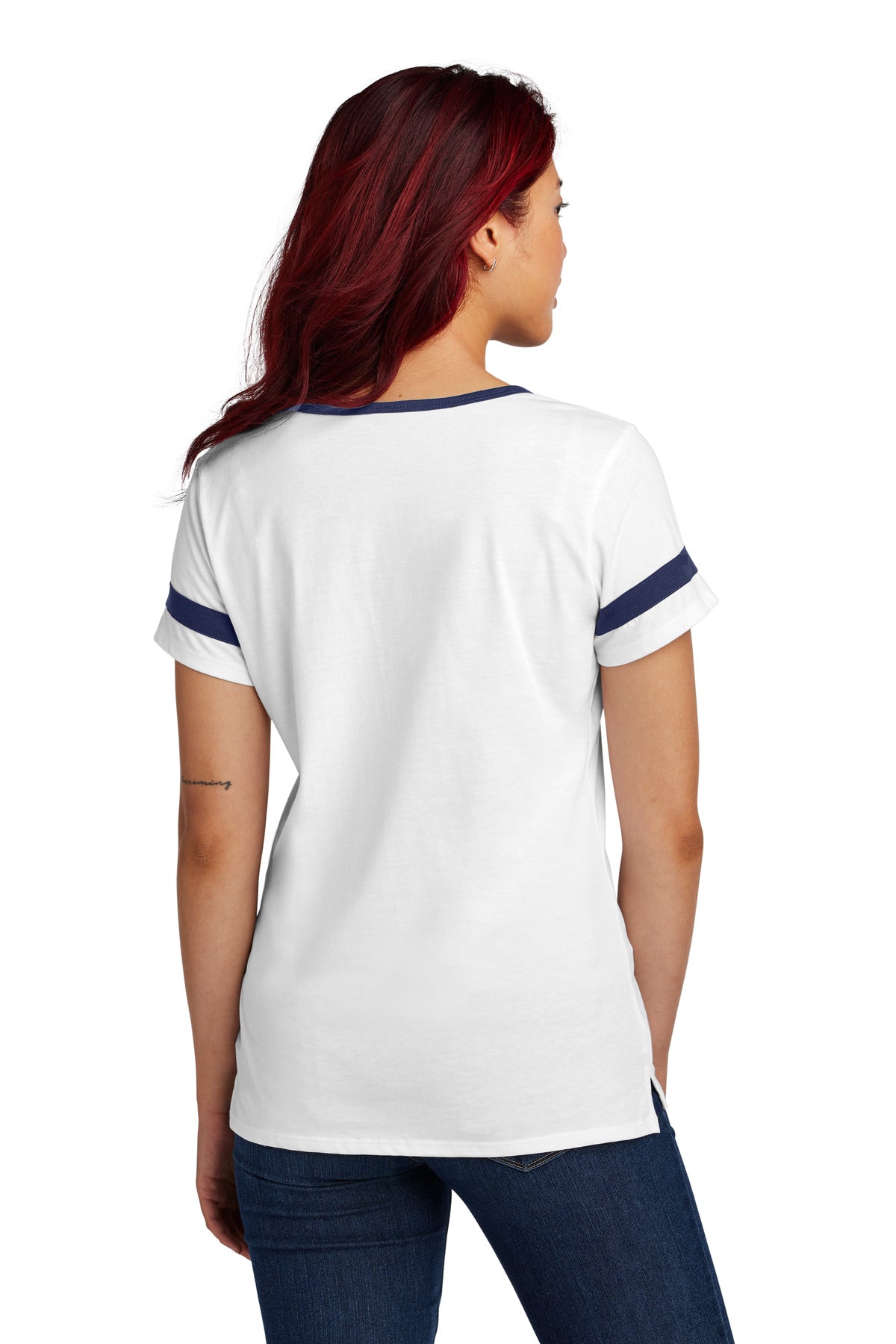 Sport-Tek Women's Halftime Notch Neck Tee LST6041 - White/ True Navy - Back