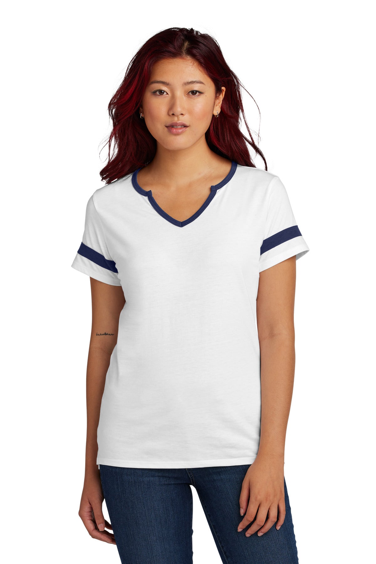 Sport-Tek Women's Halftime Notch Neck Tee LST6041 - White/ True Navy - Front