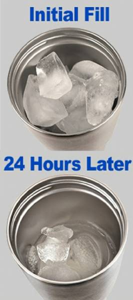 Insulation comparison: ice at initial fill and 24 hours later