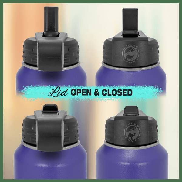 Water bottle lid shown open and closed