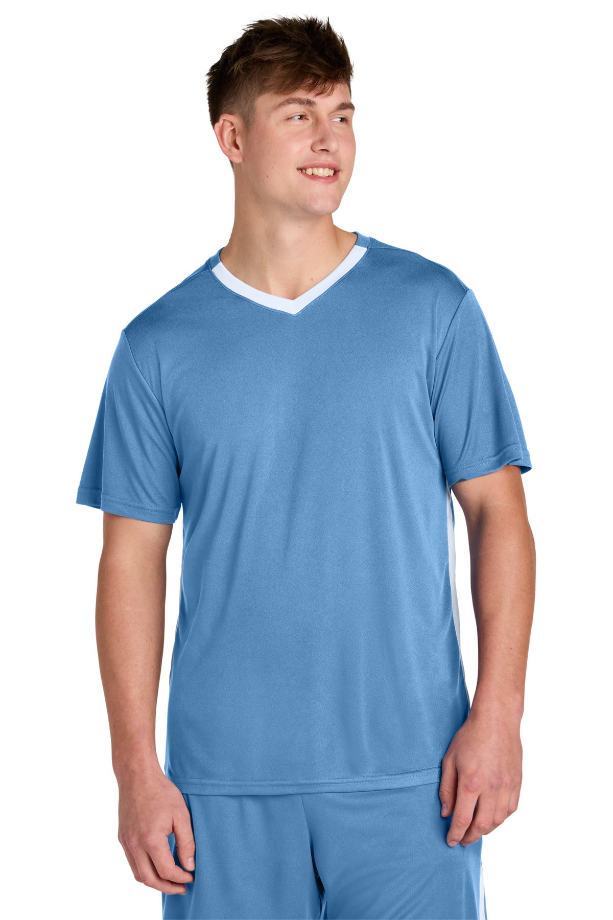 Sport-Tek Competitor United V-Neck ST101 - Carolina Blue/ White - Front