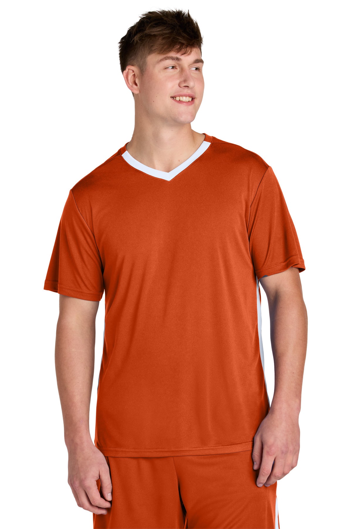 Sport-Tek Competitor United V-Neck ST101 - Deep Orange/ White - Front