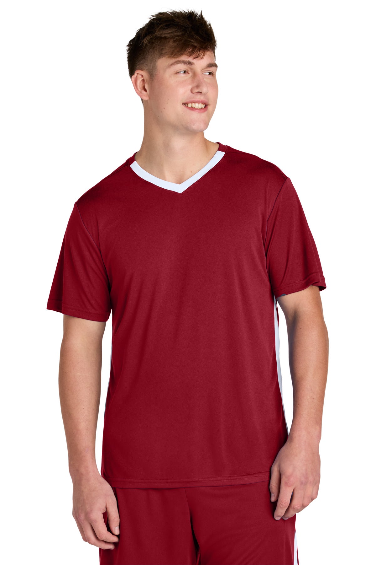 Sport-Tek Competitor United V-Neck ST101 - Deep Red/ White - Front