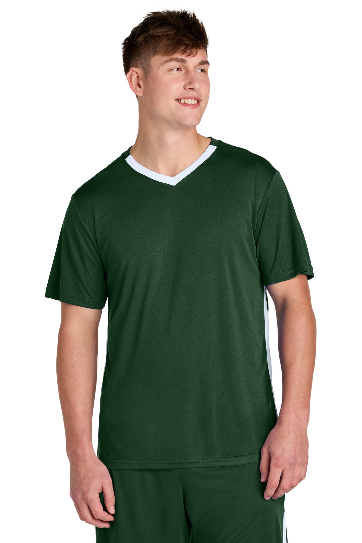 Sport-Tek Competitor United V-Neck ST101 - Forest Green/ White - Front