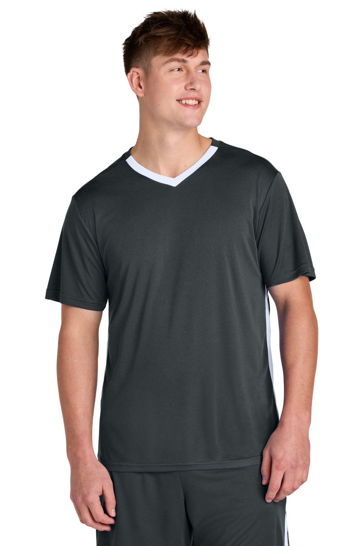 Sport-Tek Competitor United V-Neck ST101 - Iron Grey/ White - Front
