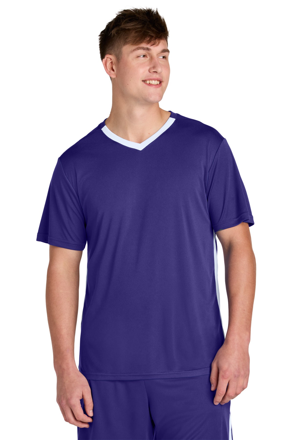 Sport-Tek Competitor United V-Neck ST101 - Purple/ White - Front