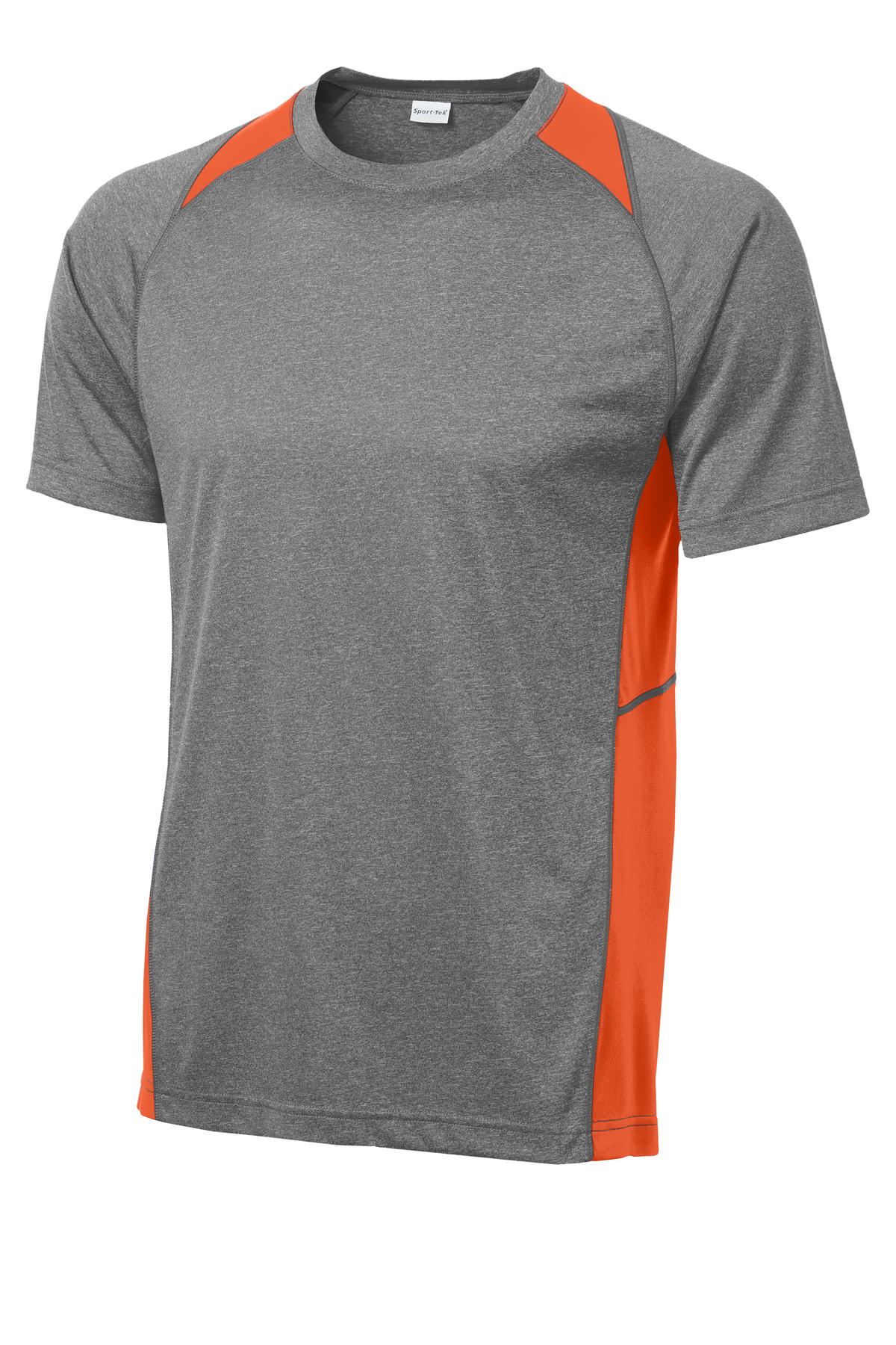 Sport-Tek Heather Colorblock Contender Tee ST361 - Vintage Heather/ Deep Orange - Front (flat)