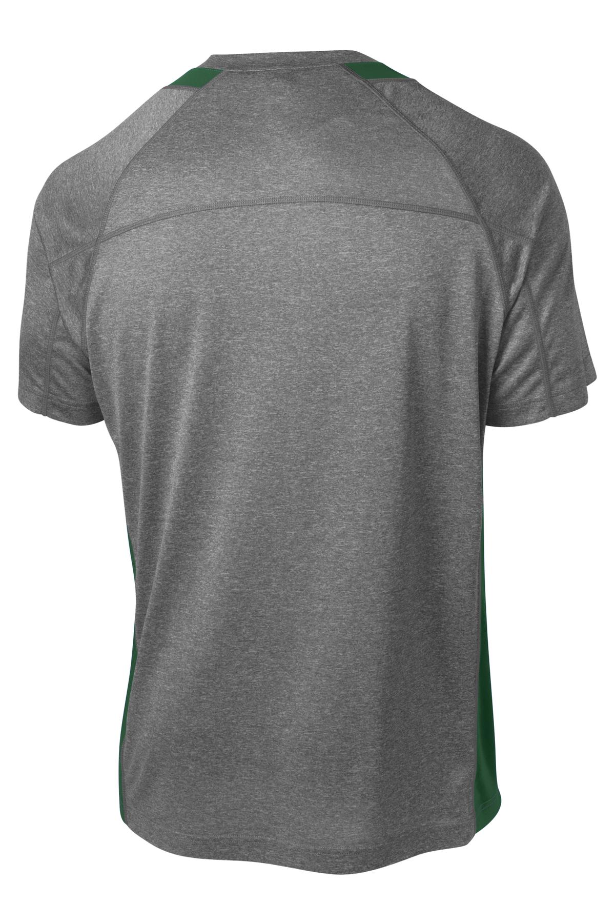 Sport-Tek Heather Colorblock Contender Tee ST361 - Vintage Heather/ Forest Green - Back (flat)