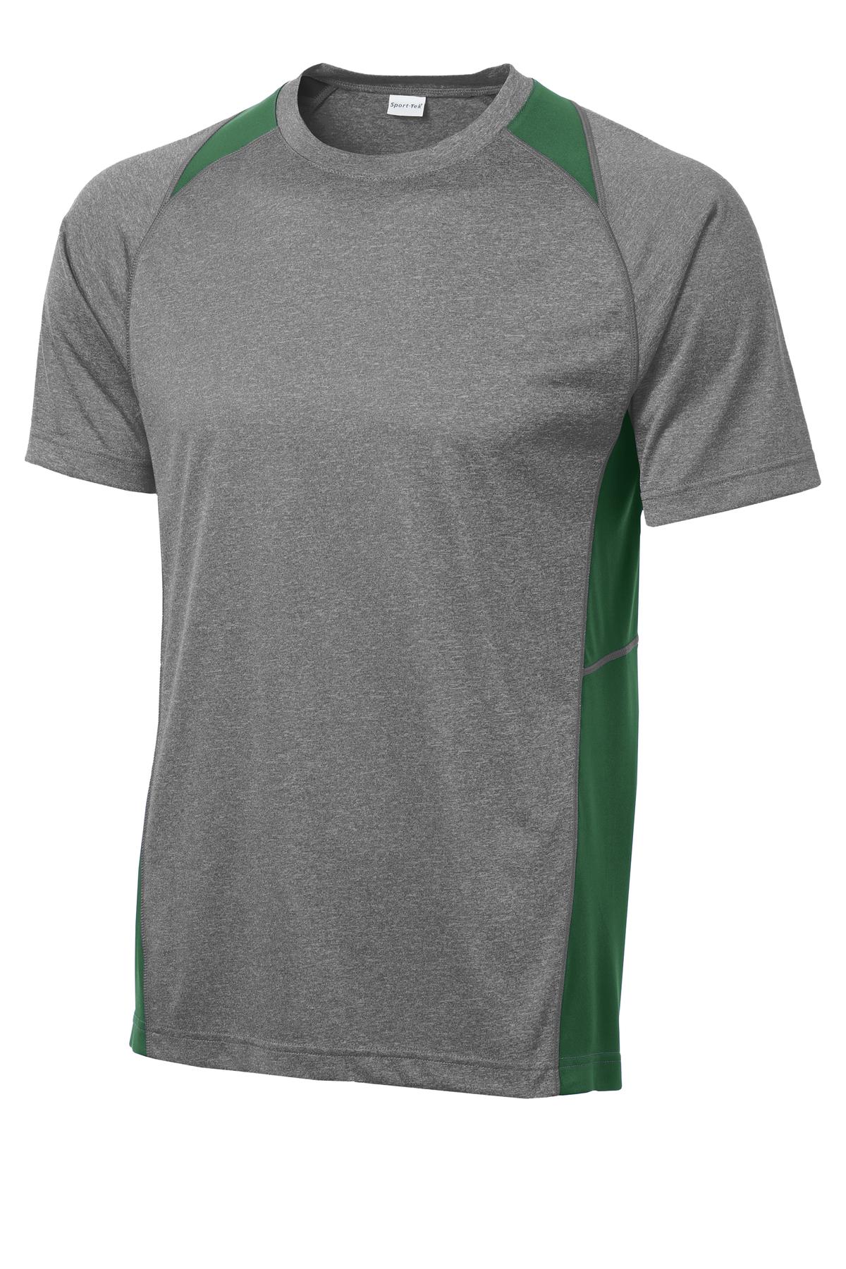 Sport-Tek Heather Colorblock Contender Tee ST361 - Vintage Heather/ Forest Green - Front (flat)