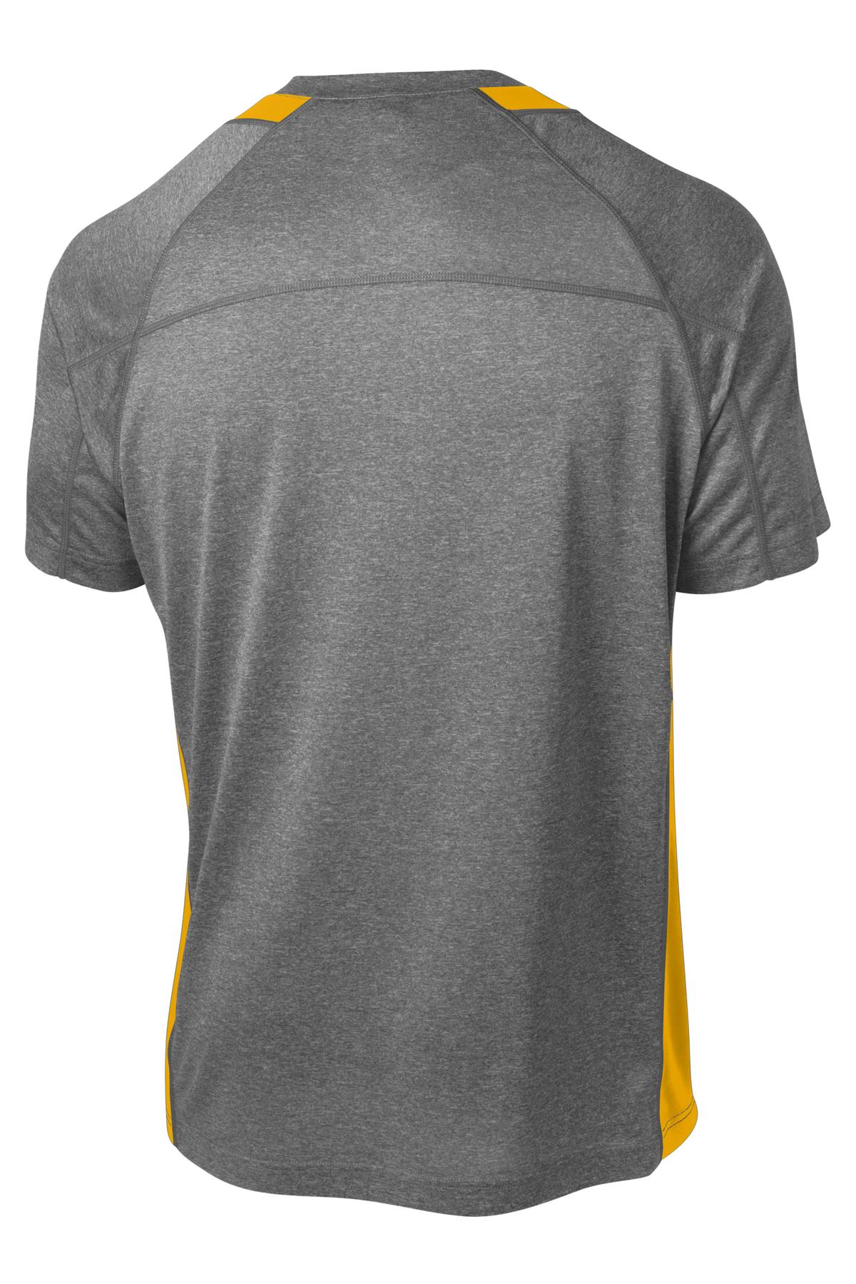 Sport-Tek Heather Colorblock Contender Tee ST361 - Vintage Heather/ Gold - Back (flat)