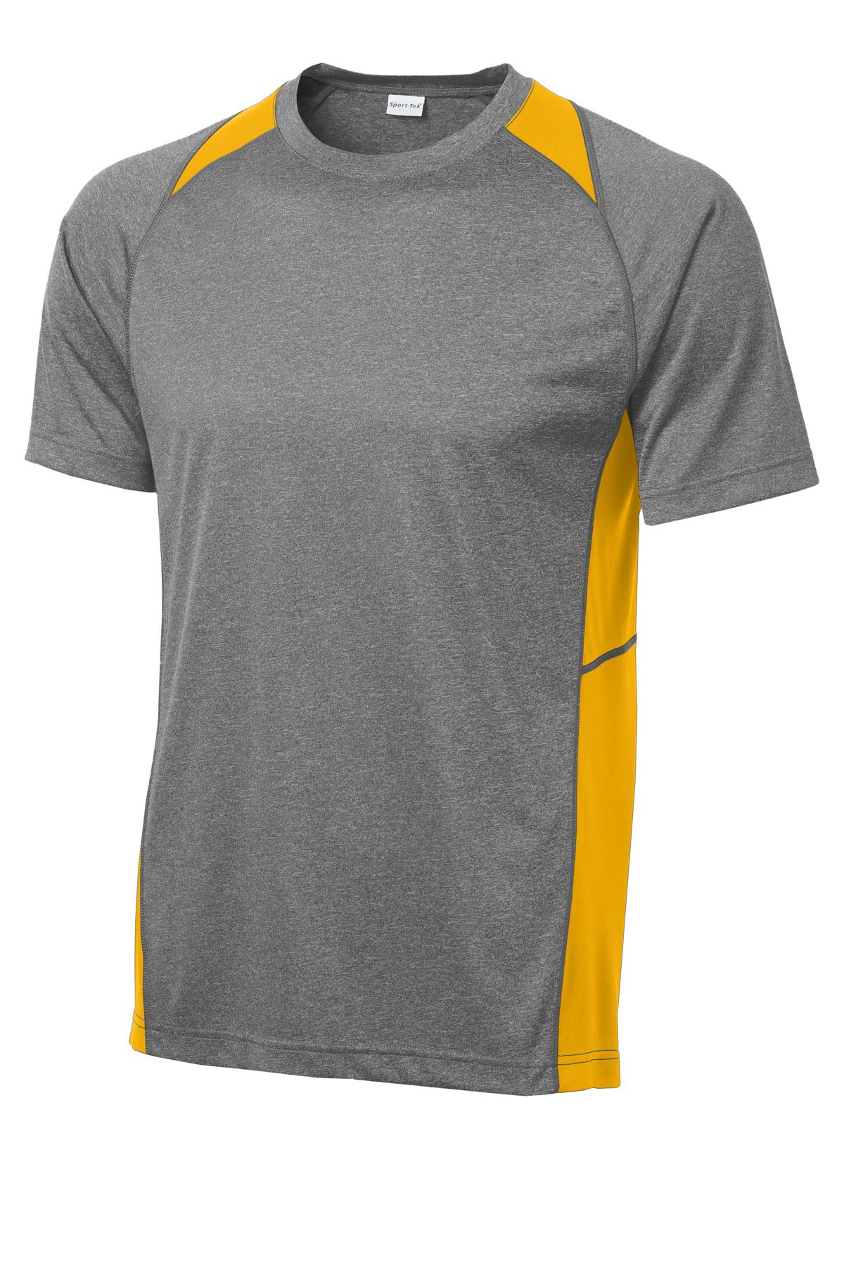Sport-Tek Heather Colorblock Contender Tee ST361 - Vintage Heather/ Gold - Front (flat)