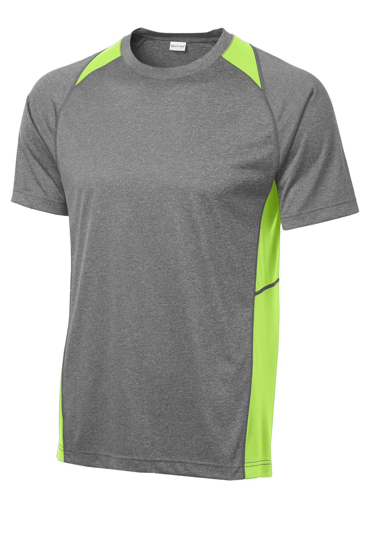 Sport-Tek Heather Colorblock Contender Tee ST361 - Vintage Heather/ Lime Shock - Front (flat)