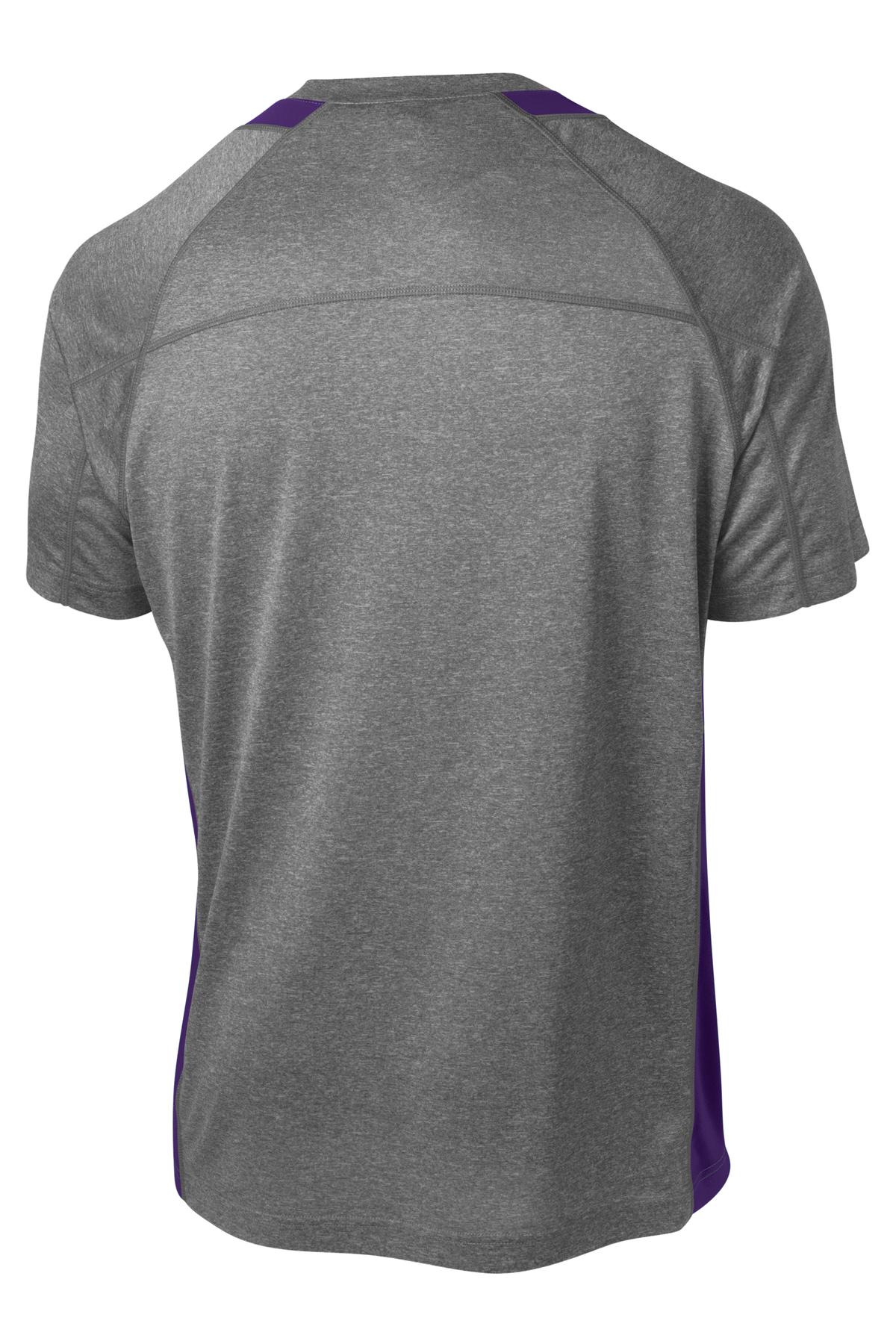 Sport-Tek Heather Colorblock Contender Tee ST361 - Vintage Heather/ Purple - Back (flat)