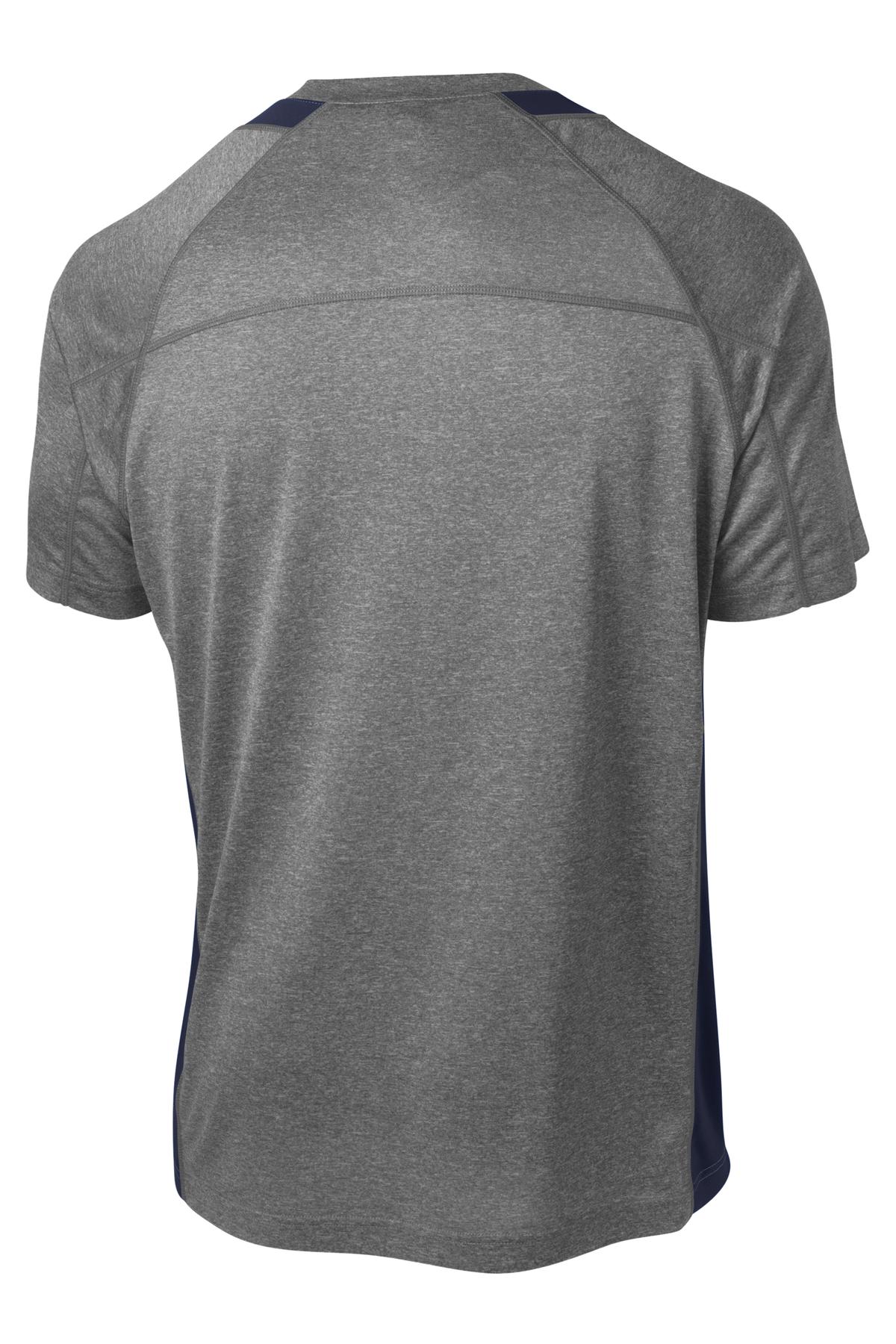 Sport-Tek Heather Colorblock Contender Tee ST361 - Vintage Heather/ True Navy - Back (flat)