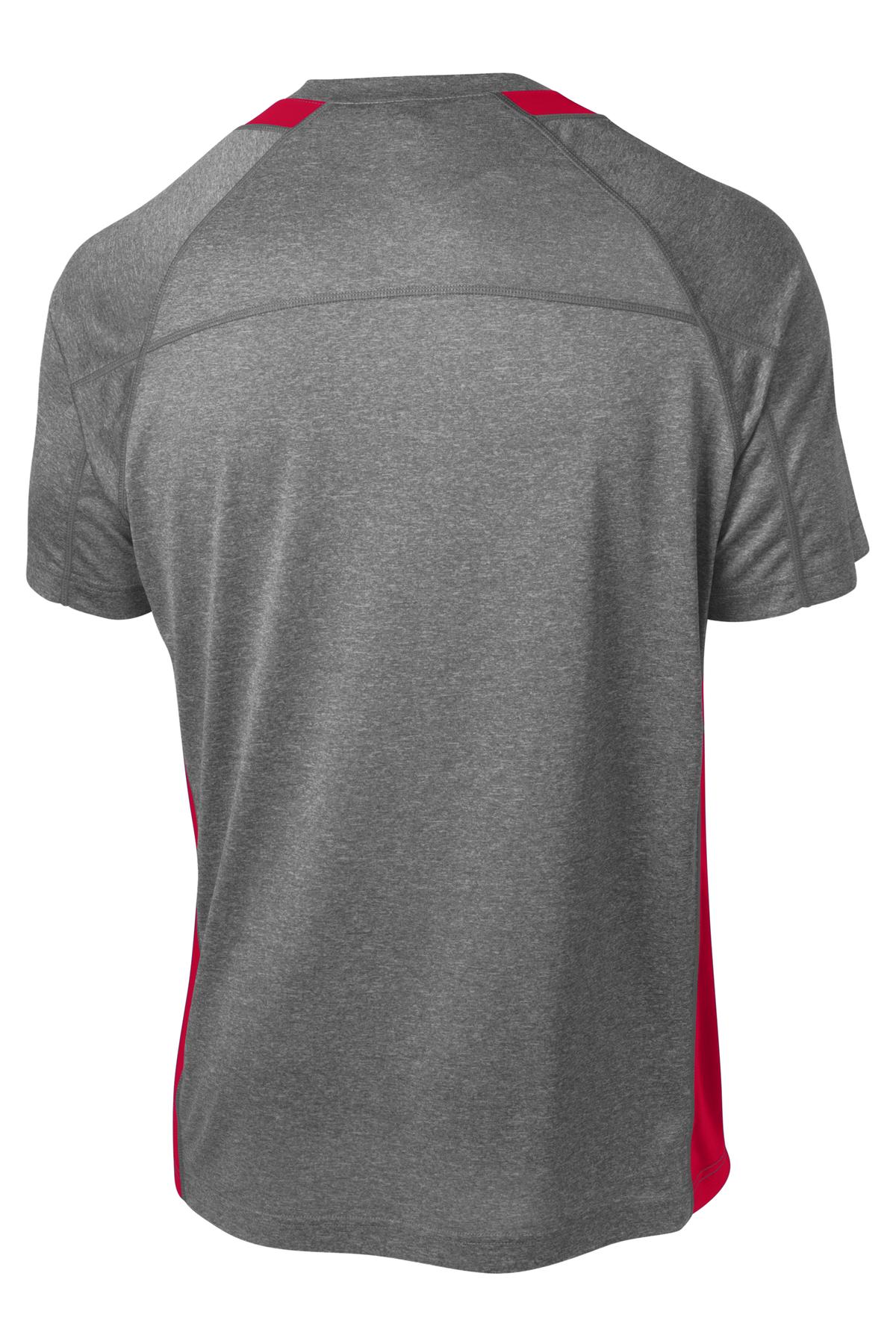 Sport-Tek Heather Colorblock Contender Tee ST361 - Vintage Heather/ True Red - Back (flat)