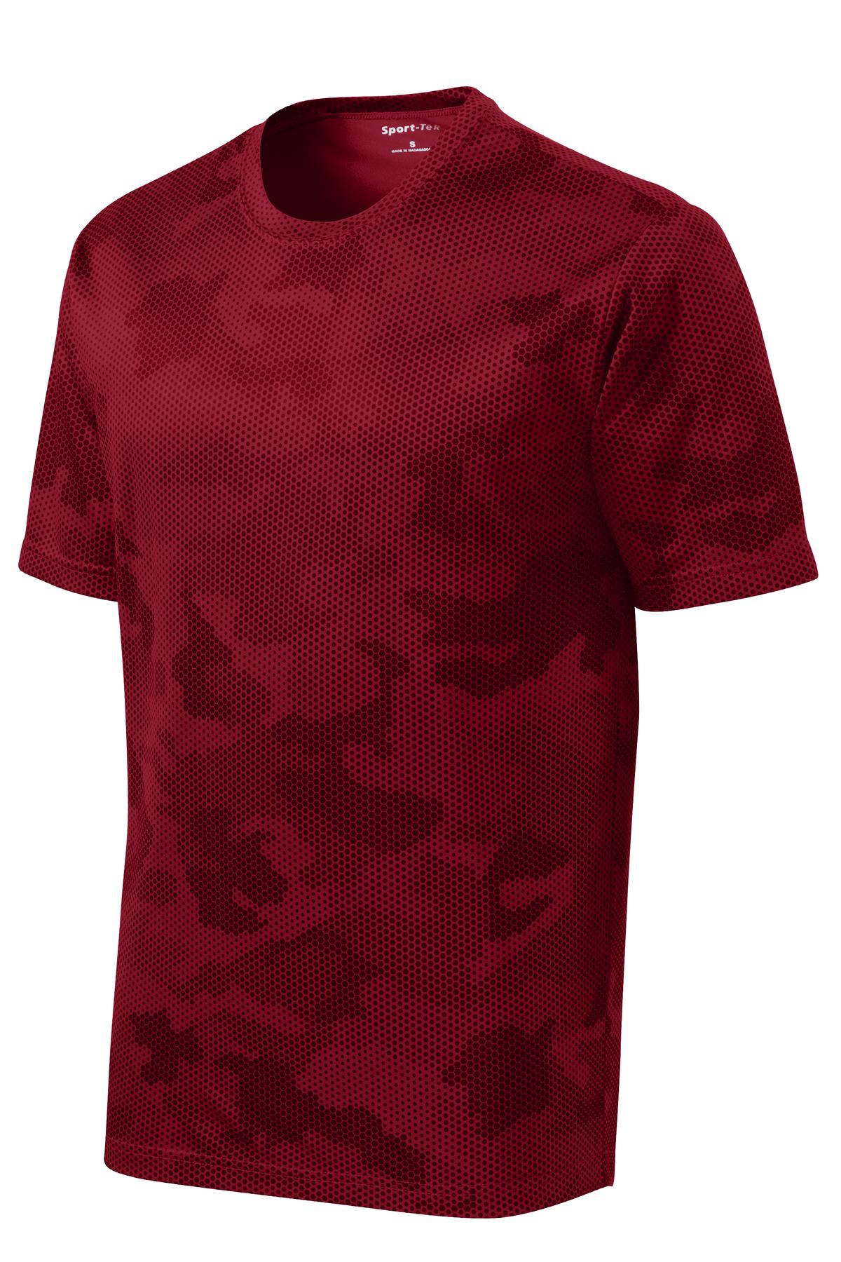 Sport-Tek CamoHex Tee ST370 - Deep Red - Front (flat)