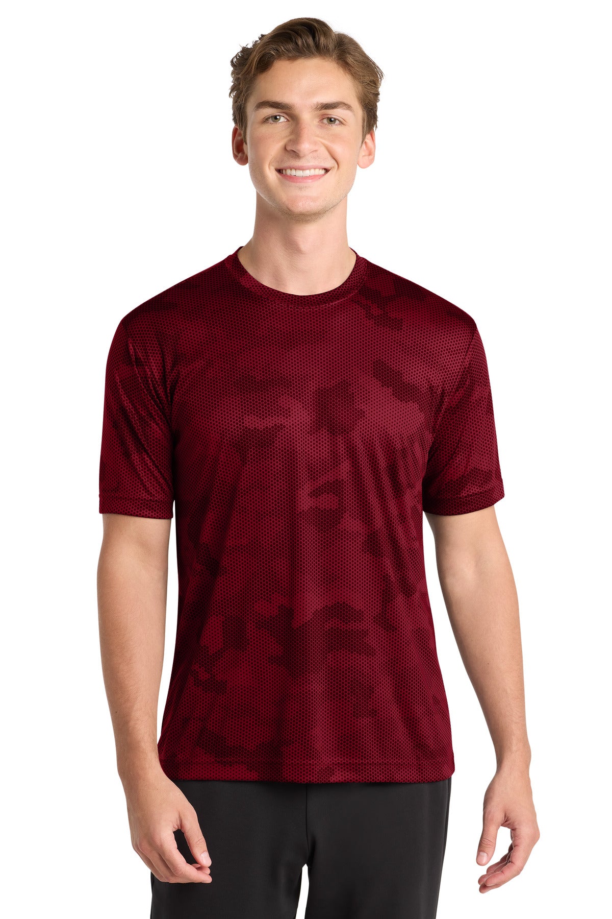 Sport-Tek CamoHex Tee ST370 - Deep Red - Front