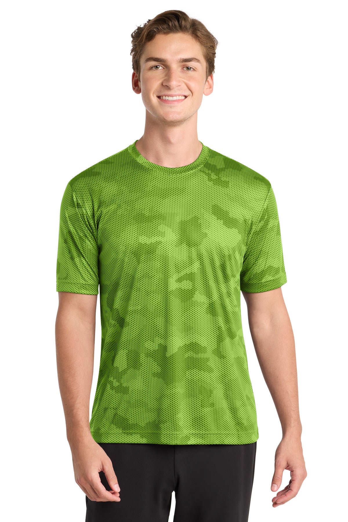 Sport-Tek CamoHex Tee ST370 - Lime Shock - Front